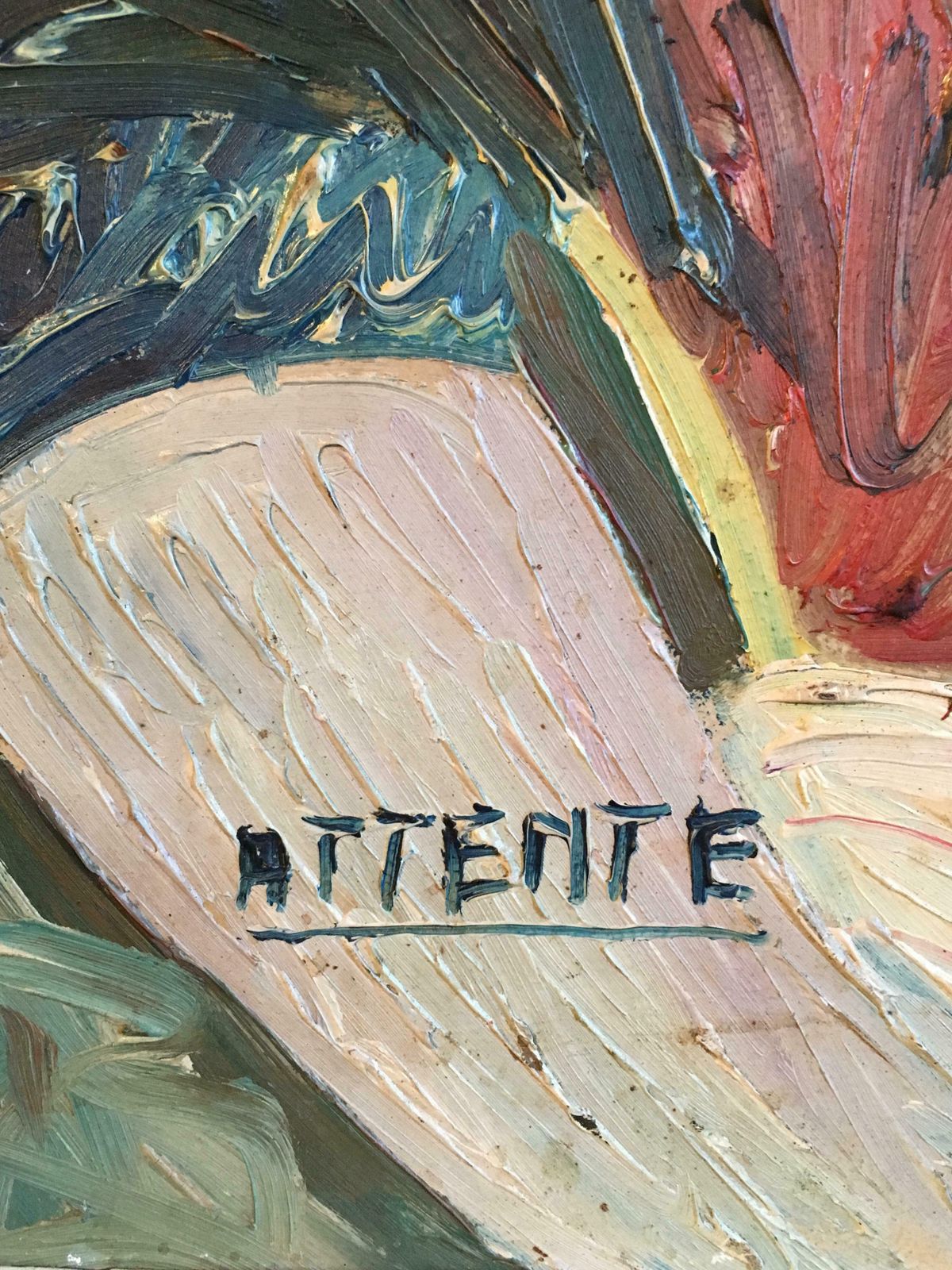 Unknown'attente' 1950's Cubist Abstract Portrait, Oil Painting, Signed1952 photo Art