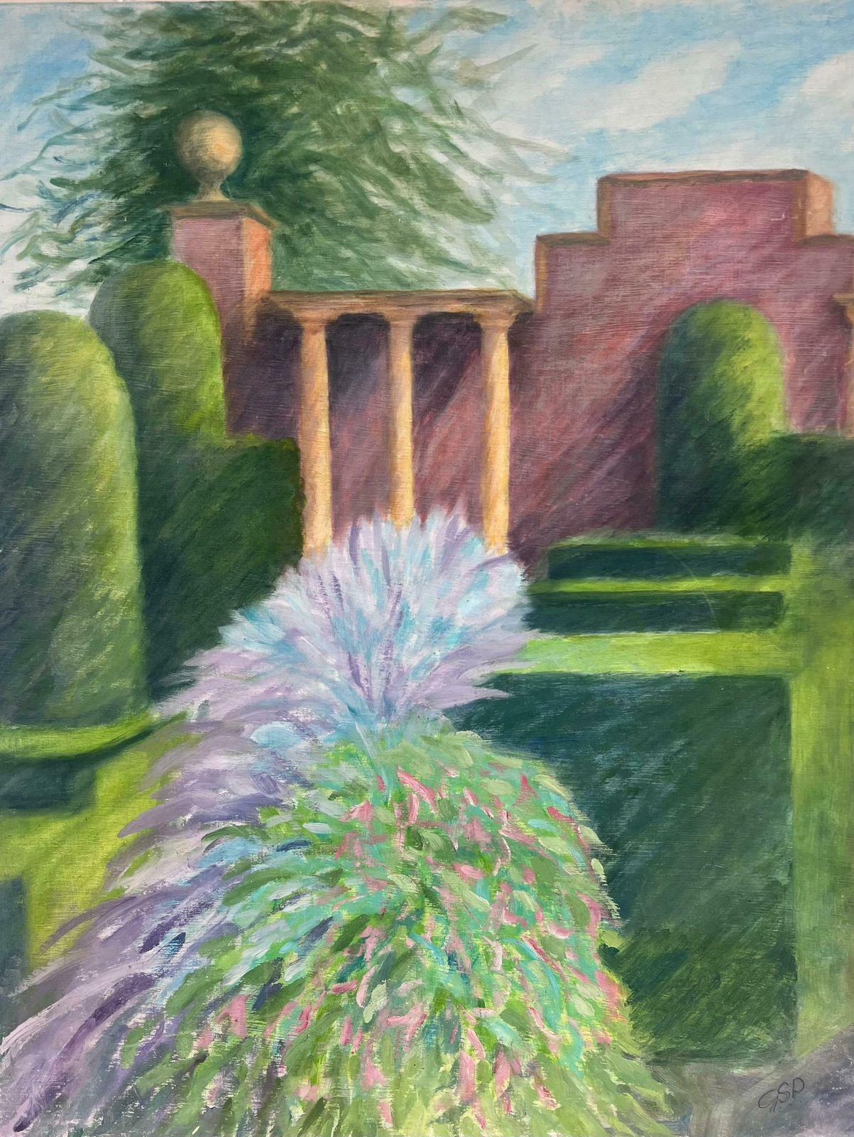 Geza Somerset Paddonpristine Cut Hedges In Walled Gardens Contemporary British Oil Painting