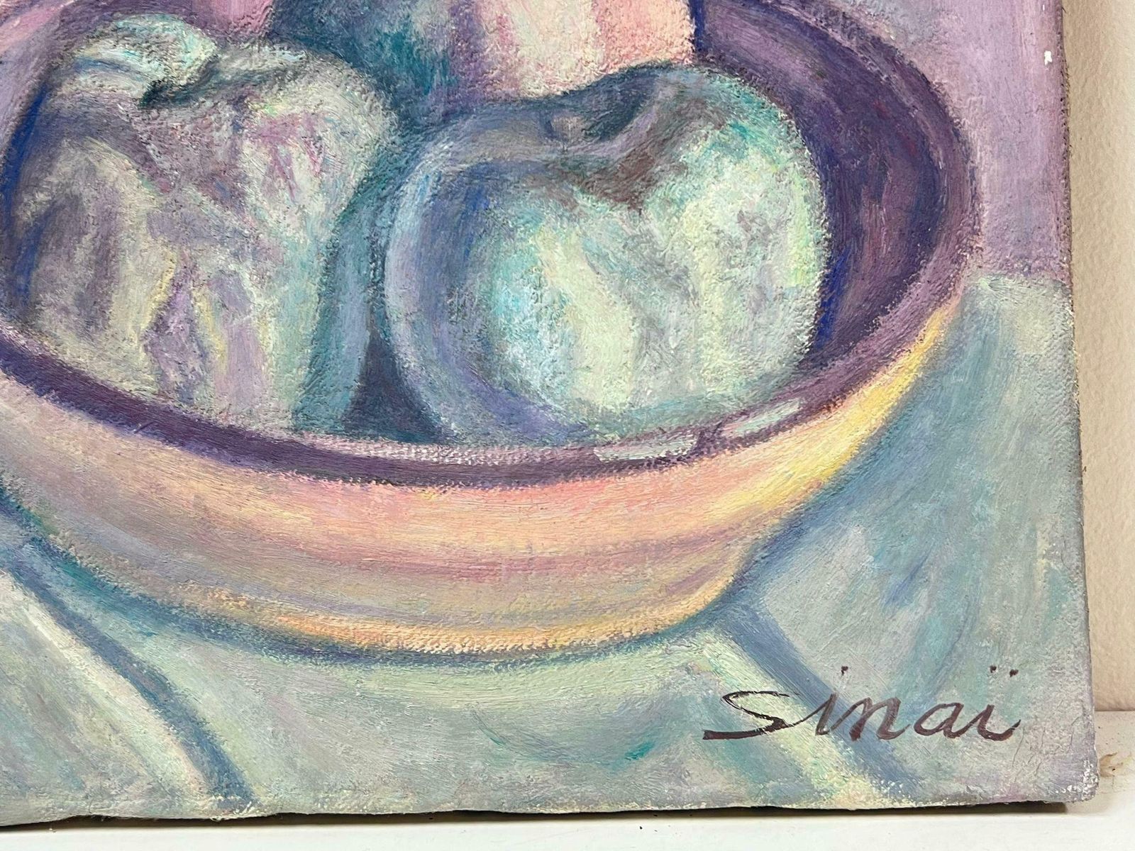 French Schoolfrench Post Impressionist Signed Oil Still Life Champange Bottle And Fruit Bowl photo furniture