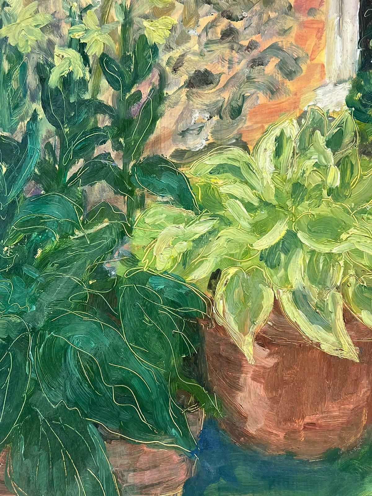 Geza Somerset Paddonvibrant Garden Plant Pots Contemporary British Oil Painting photo for sale