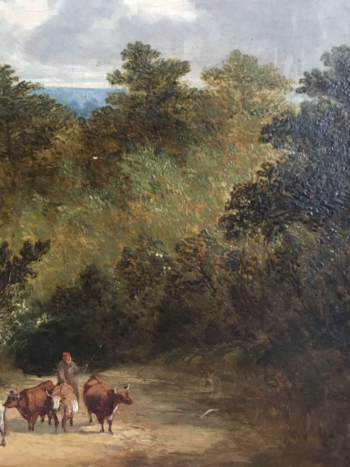 Unknownthe Travelling Herd, Early Victorian Landscape, Oil Paintingc. 1850's photo 2796.0