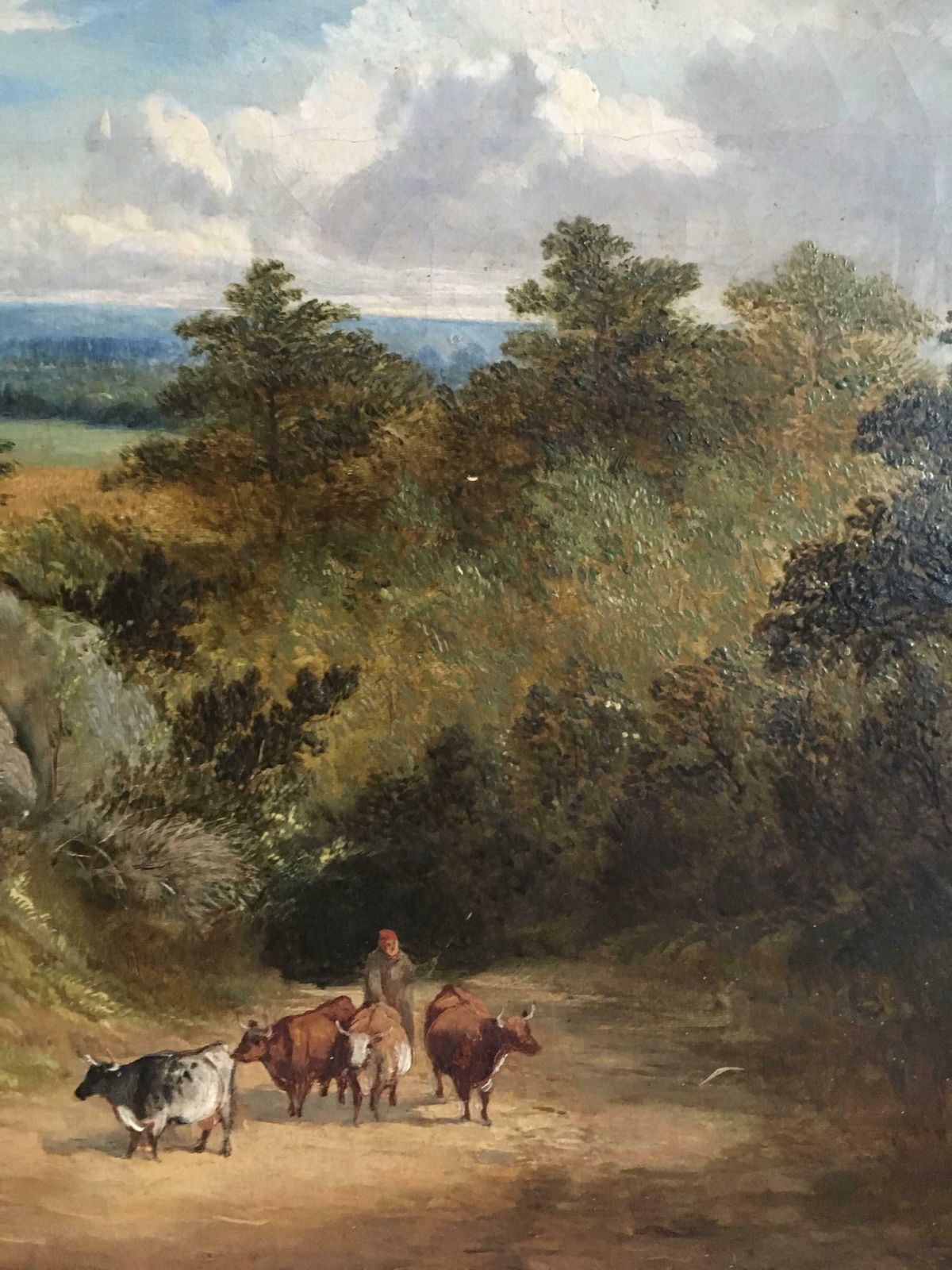 Unknownthe Travelling Herd, Early Victorian Landscape, Oil Paintingc. 1850's photo vinterior