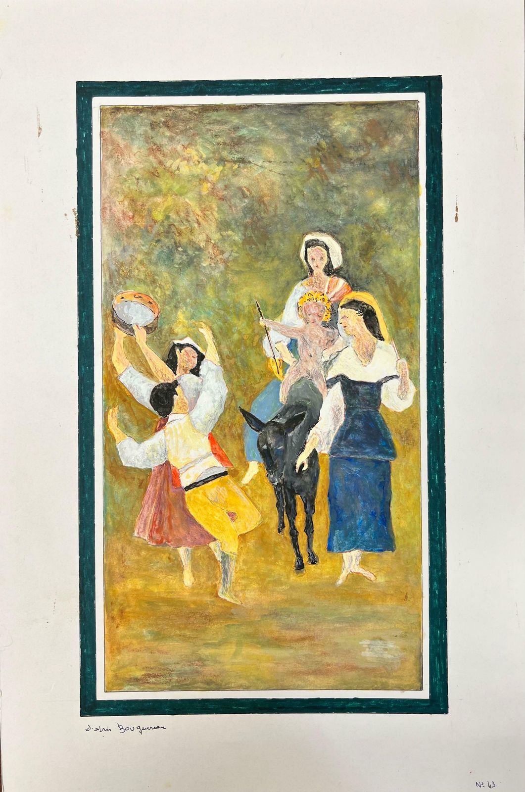 Bernard Labbe1950's Modernist/ Cubist Painting   Figures Celebrating Life1950's