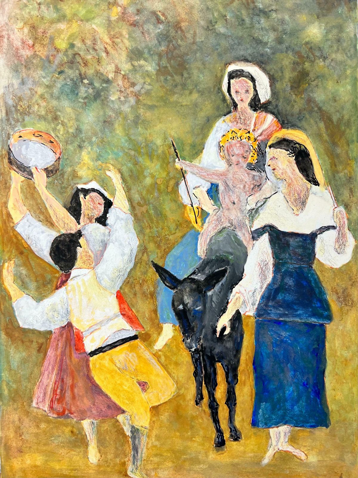 Bernard Labbe1950's Modernist/ Cubist Painting   Figures Celebrating Life1950's photo for sale