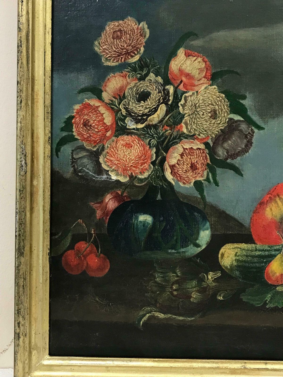 French School19th Century French Oil, Ornamental Flowers & Fruit Still Life Classical Setting photo 7641.0