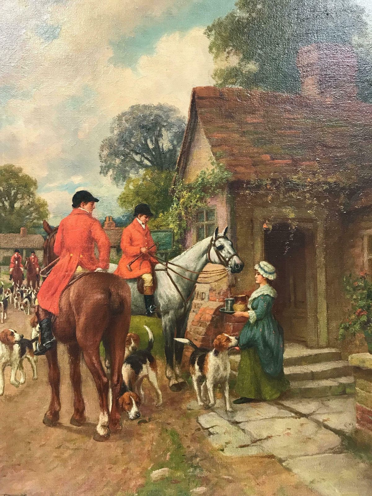 Singleton Jowett (1878–1927)fine Victorian Oil Huntsman On Horseback Outside Village Tavern With Hounds photo furniture