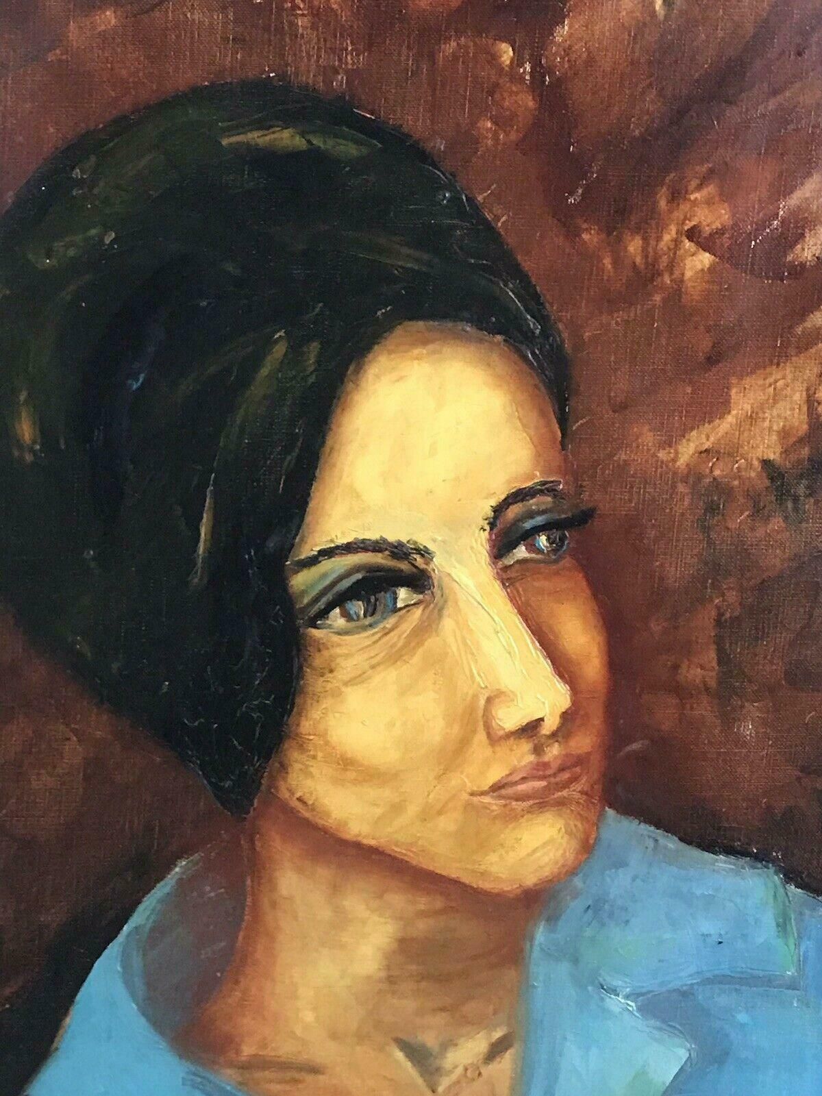 Sophie Danielle Rubinstainlarge 1960's French Modernist Portrait Woman In Blue Jacketmid 20th Century photo vintage