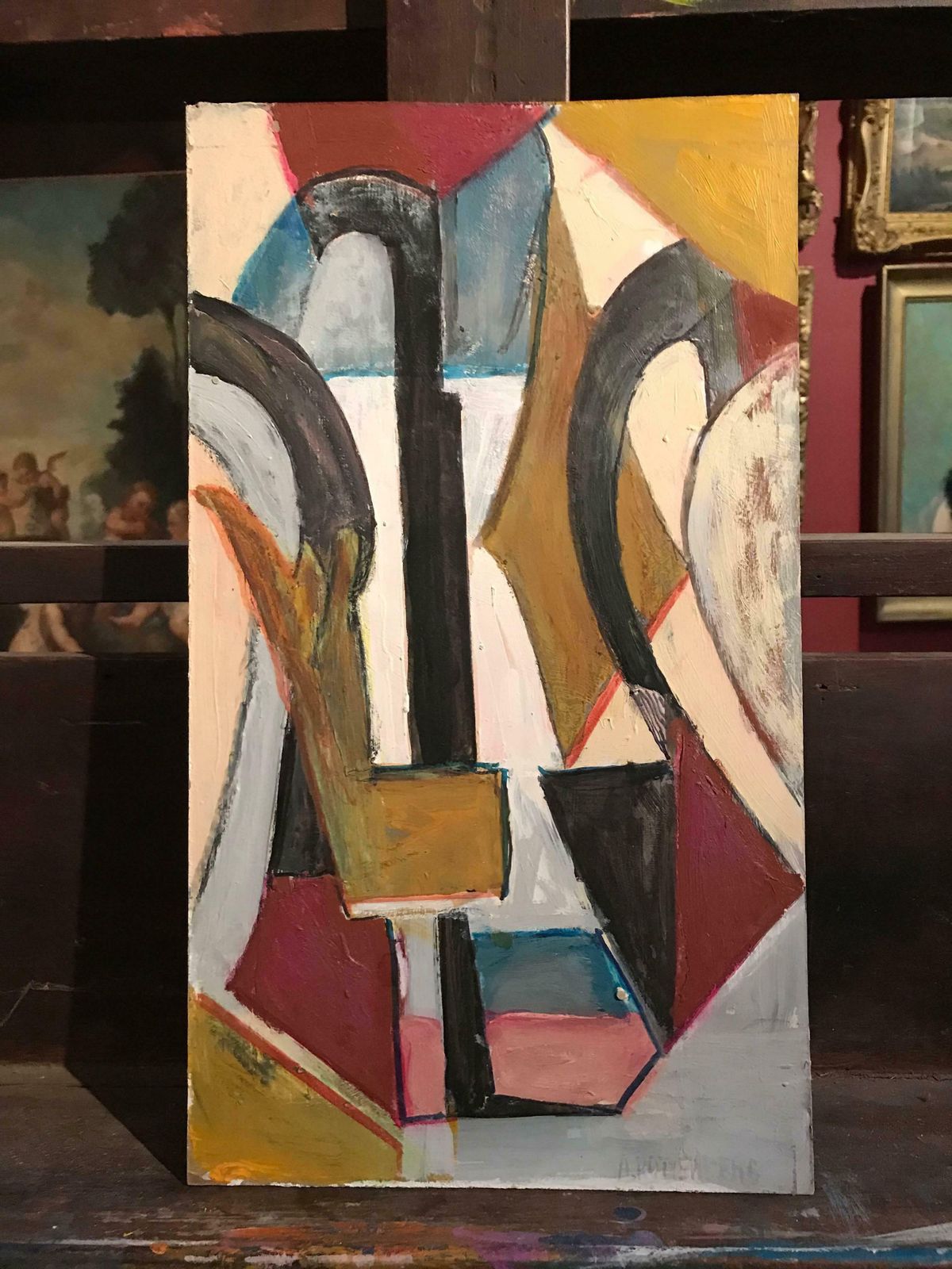 Armand Rottenbergfrench Cubist Abstract Oil Painting, Signedc.1980's photo furniture