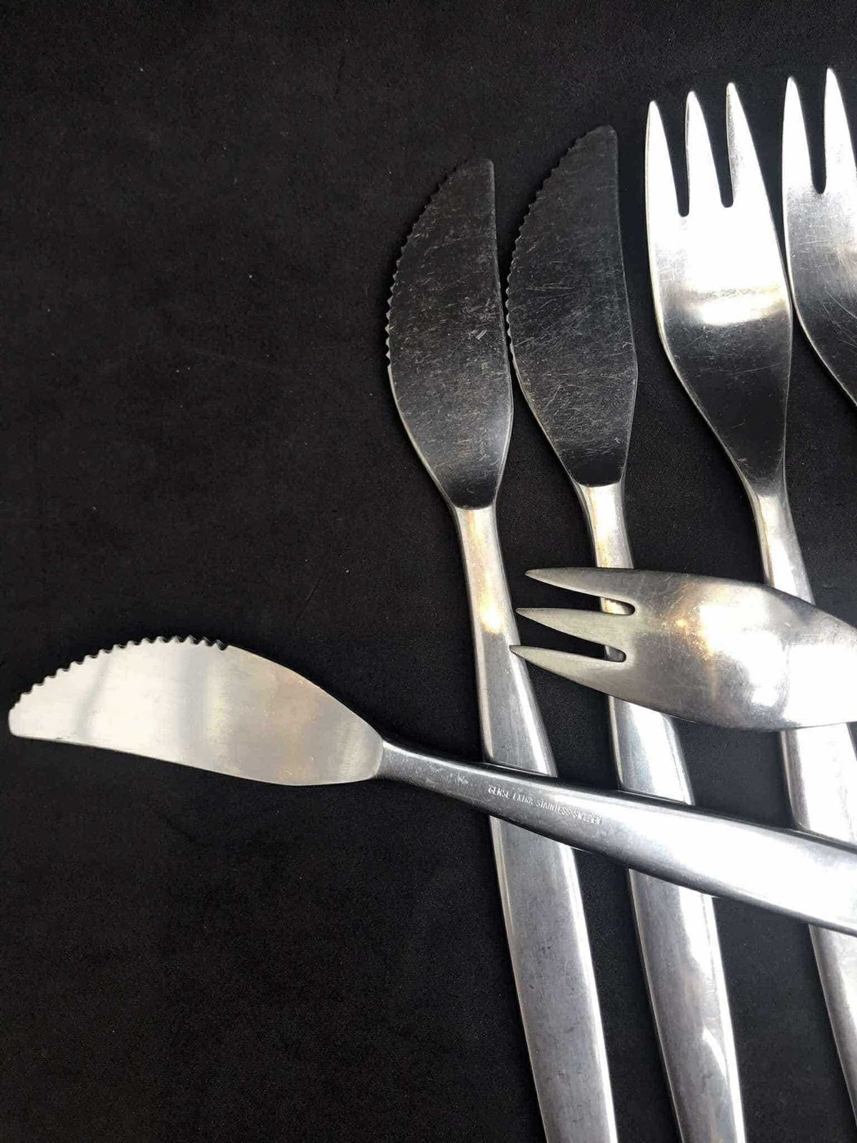Gense Focus Flatware Retro Cutlery Sweden Satin Design Scandinavian Dinner Forks Knives Modernist Stainless Steel Design By Folke Arstrom photo buy