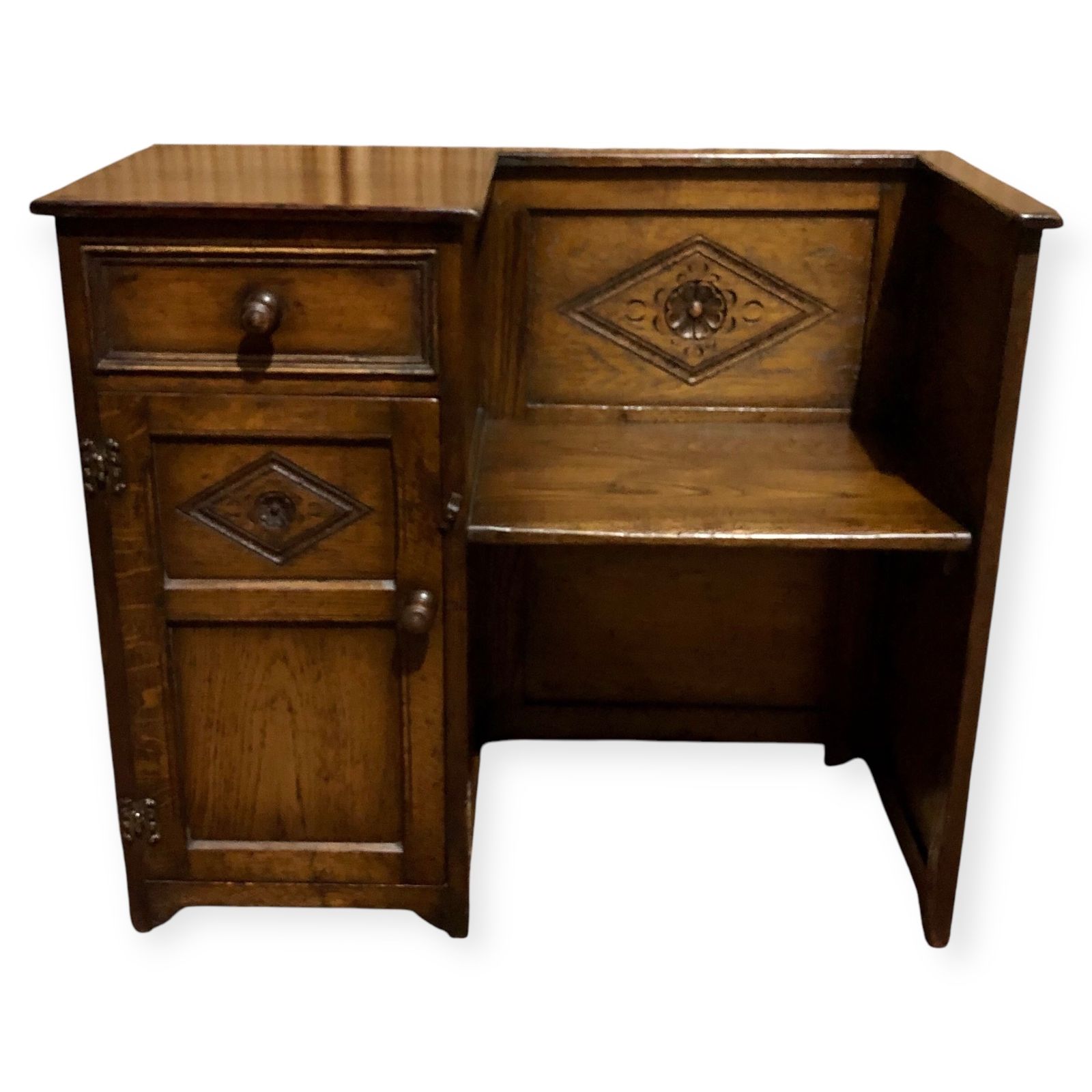 Handsome Vintage Carved Oak Hall Seat
