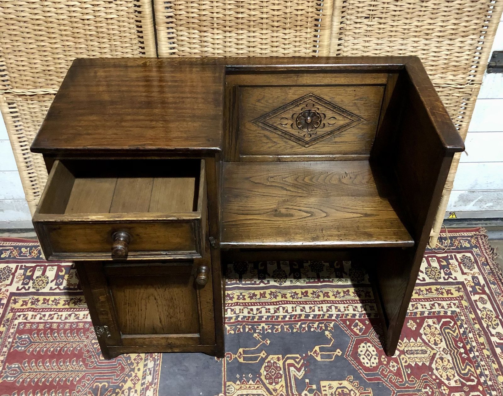 Handsome Vintage Carved Oak Hall Seat photo vintage