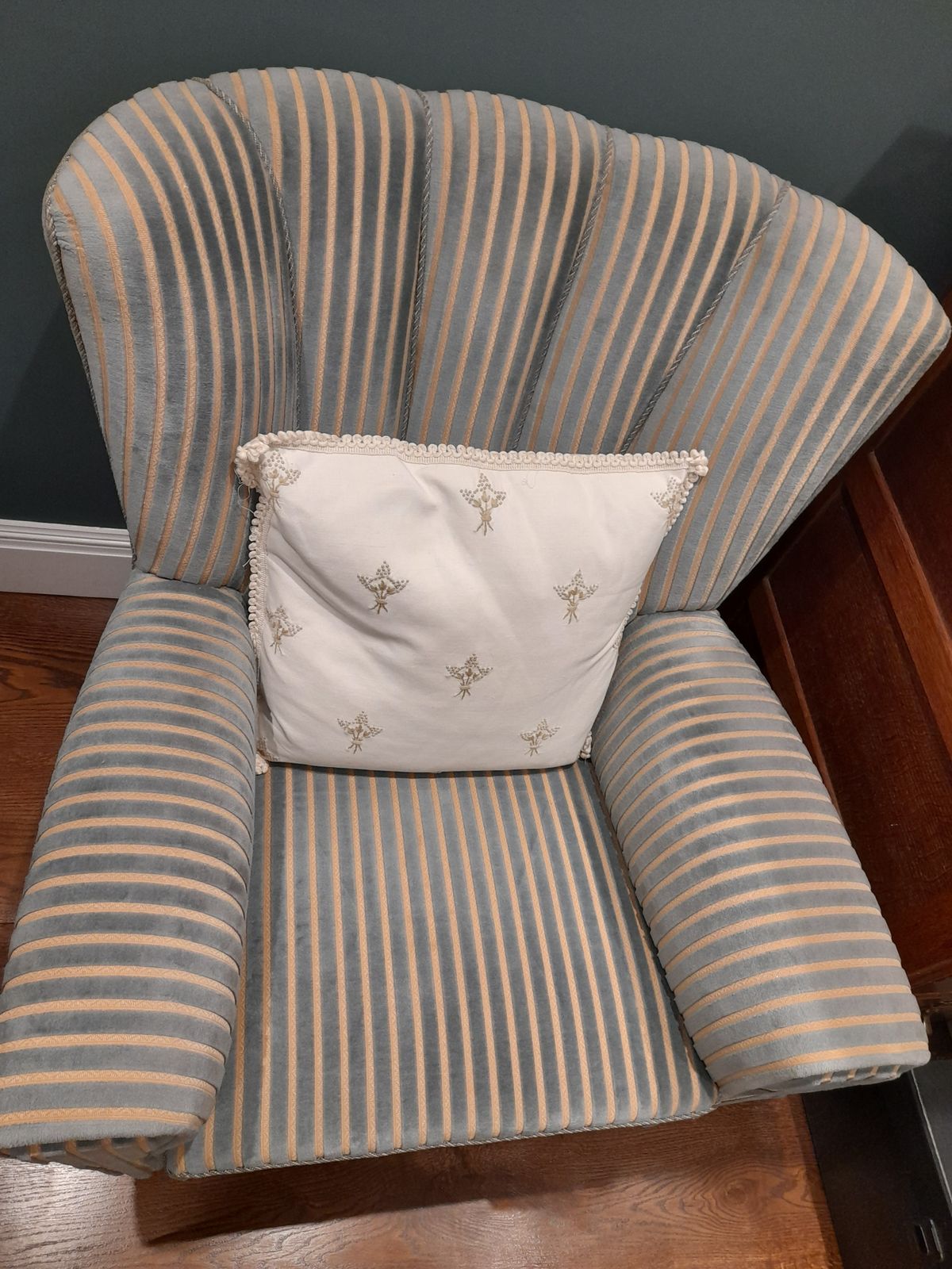 Armchair Used In Blue/White Striped. Beautiful Condition. photo for sale