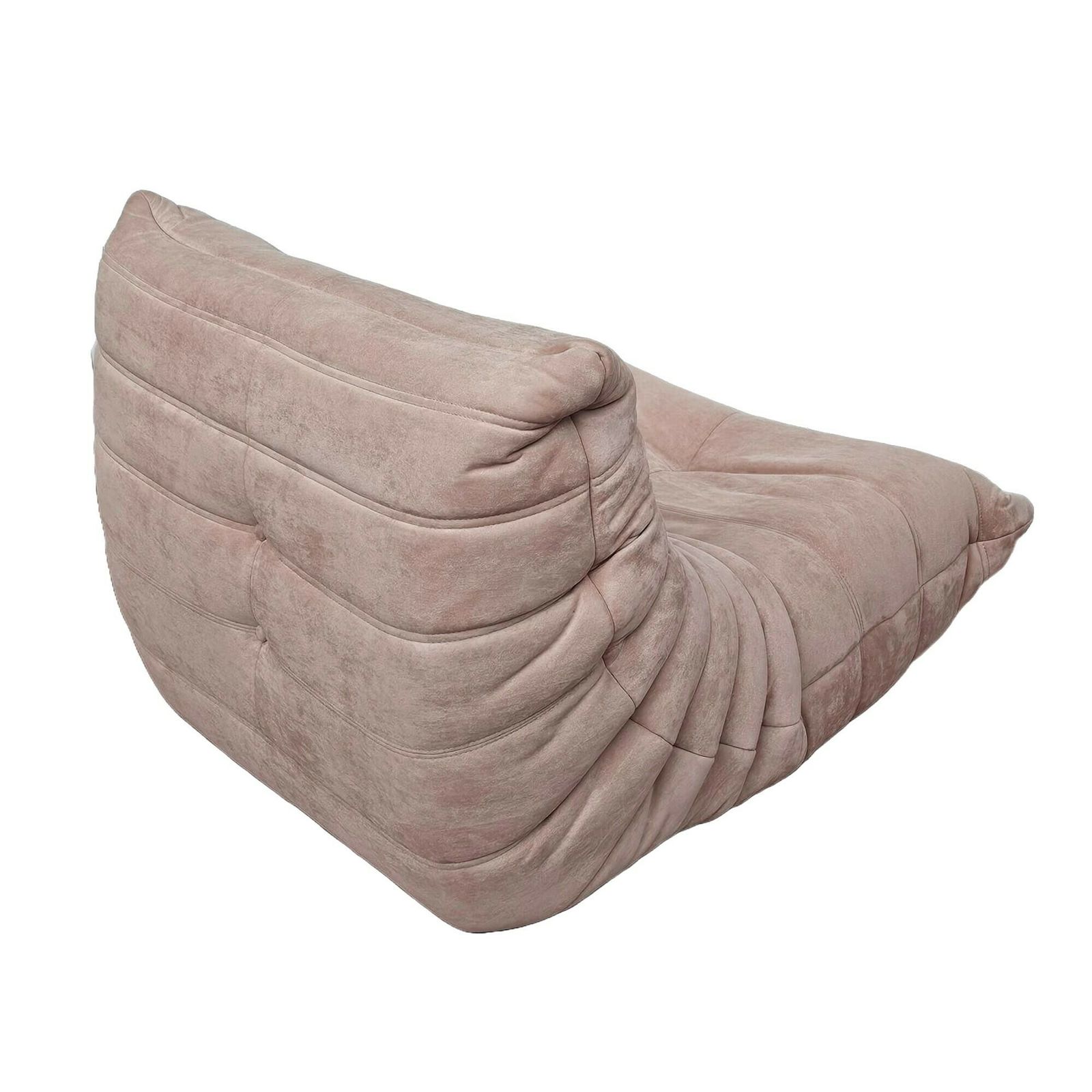 Fully Restored Michel Ducaroy Togo Fireside Single Seater Sofa, Faded Salmon Pink Alcantara Style Microfiber Suede photo for sale