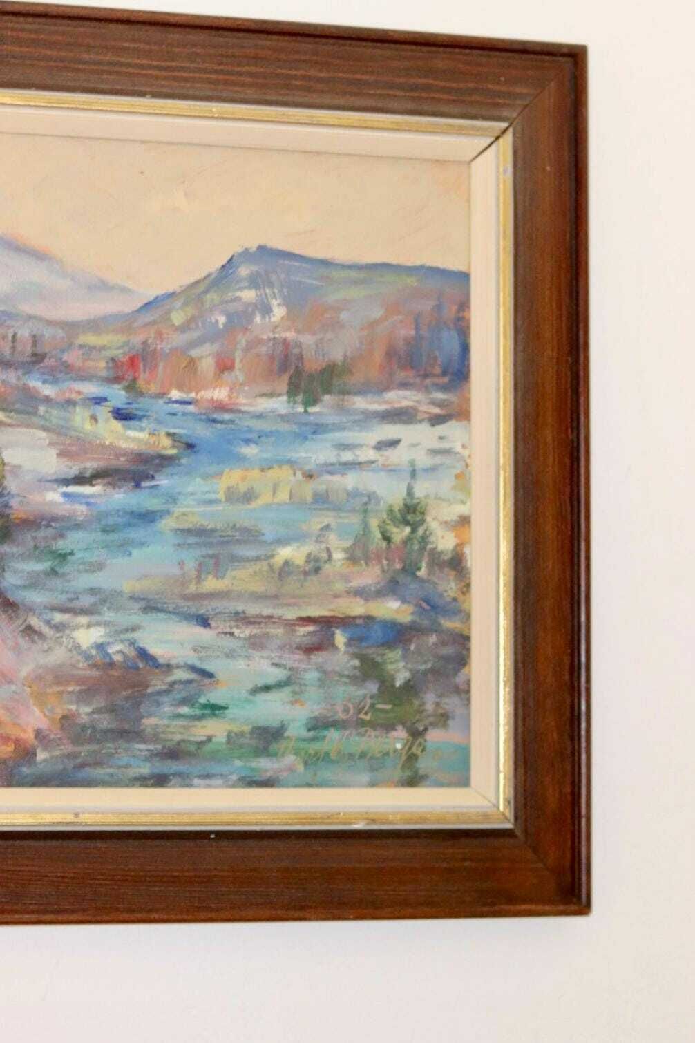 Original Swedish Mid Century Oil Painting" Abstract Landscape "    Vintage & Framed photo for sale