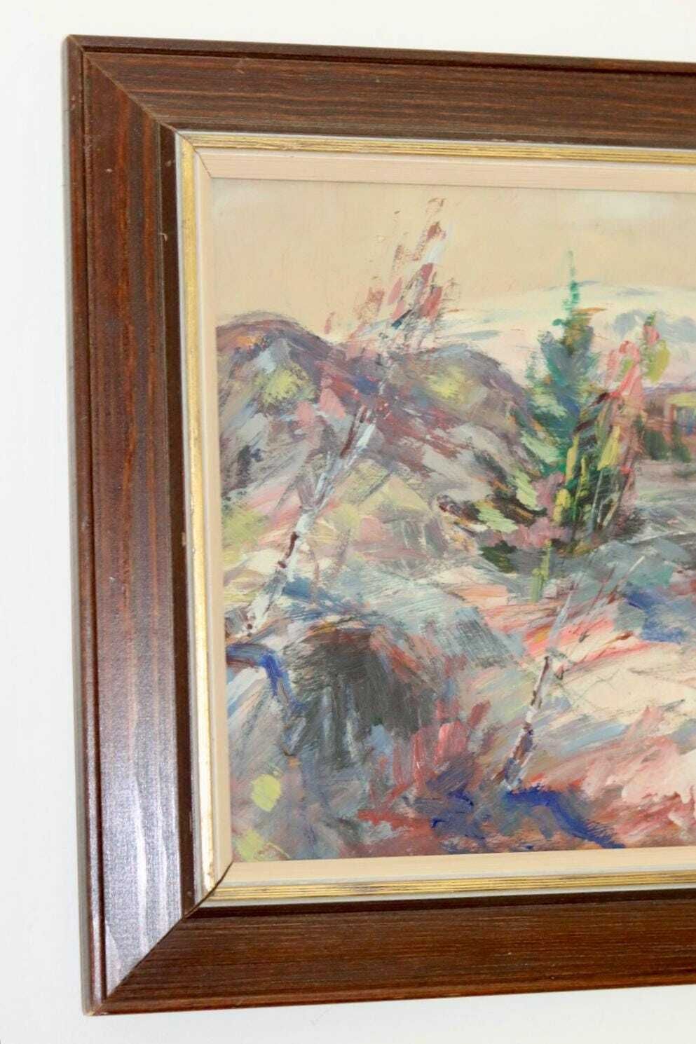 Original Swedish Mid Century Oil Painting" Abstract Landscape "    Vintage & Framed photo 145.0