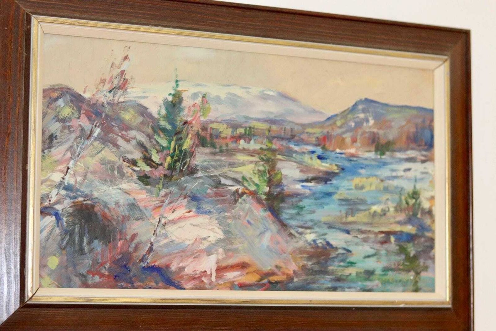 Original Swedish Mid Century Oil Painting" Abstract Landscape "    Vintage & Framed photo vintage