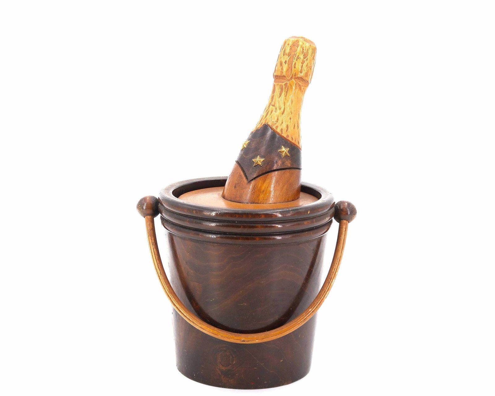 Wooden Tabacco Box Shaped Like A Champagne Bucket With Bottle, 1950s / 1970s Storage, Trompe L'oeil