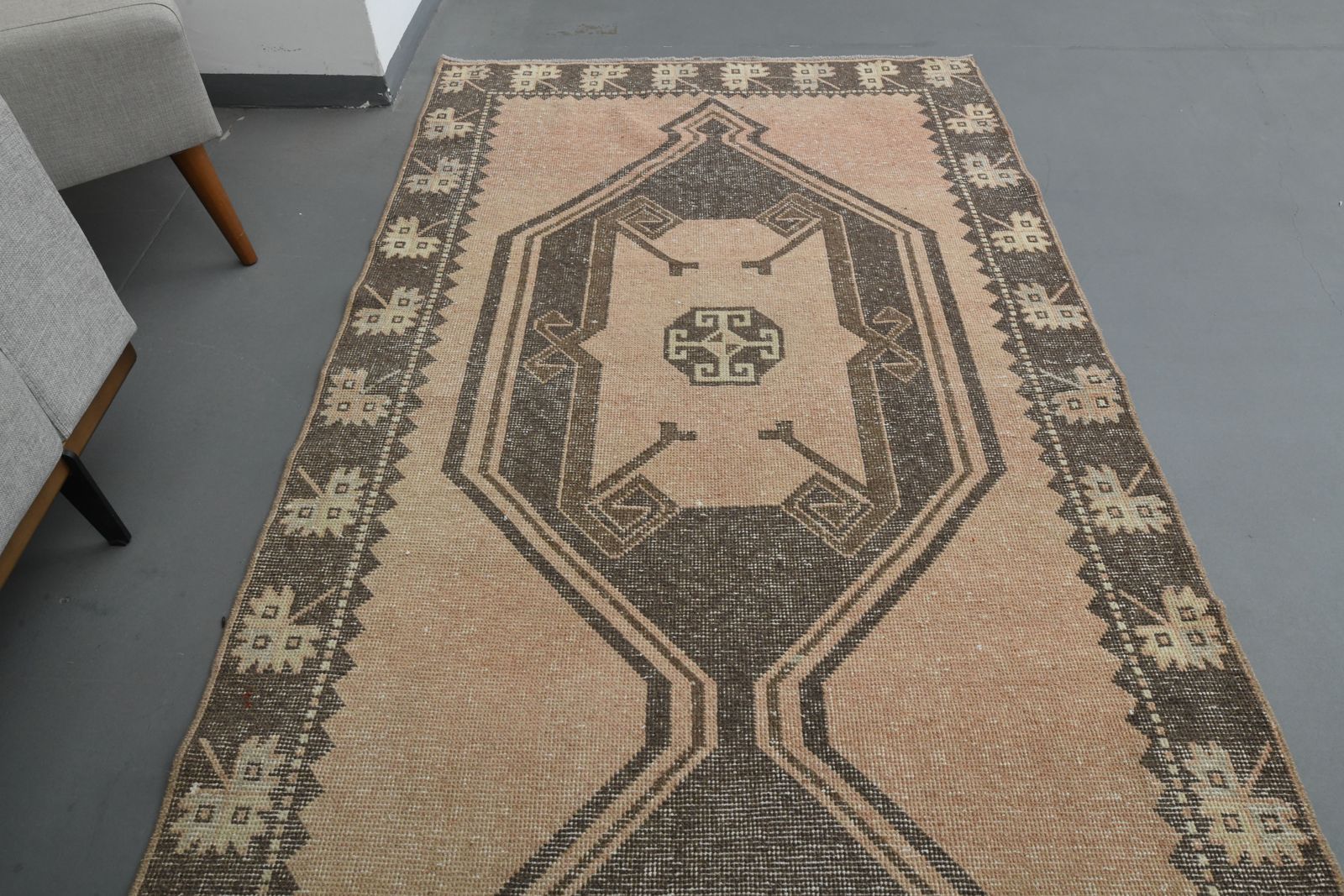 121x431 Cm Vintage Oushak Turkish Runner, Hanmade Wool Rug, Hallway Rugs, Kitchen Runners, Orange Brown Carpet photo for sale