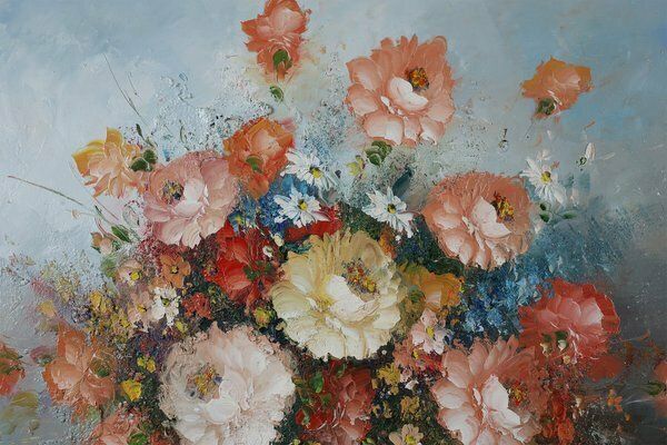 Edmond Sanders, Vase With Flowers, 1950s, Oil On Canvas, Framed photo Art