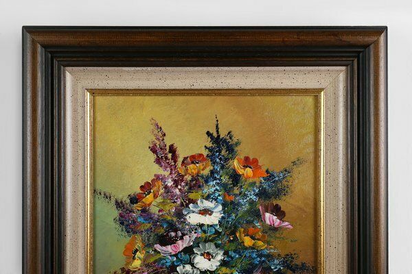 Belgian Artist, Still Life With A Bouquet Of Flowers, 1950s, Oil On Canvas, Framed photo Art