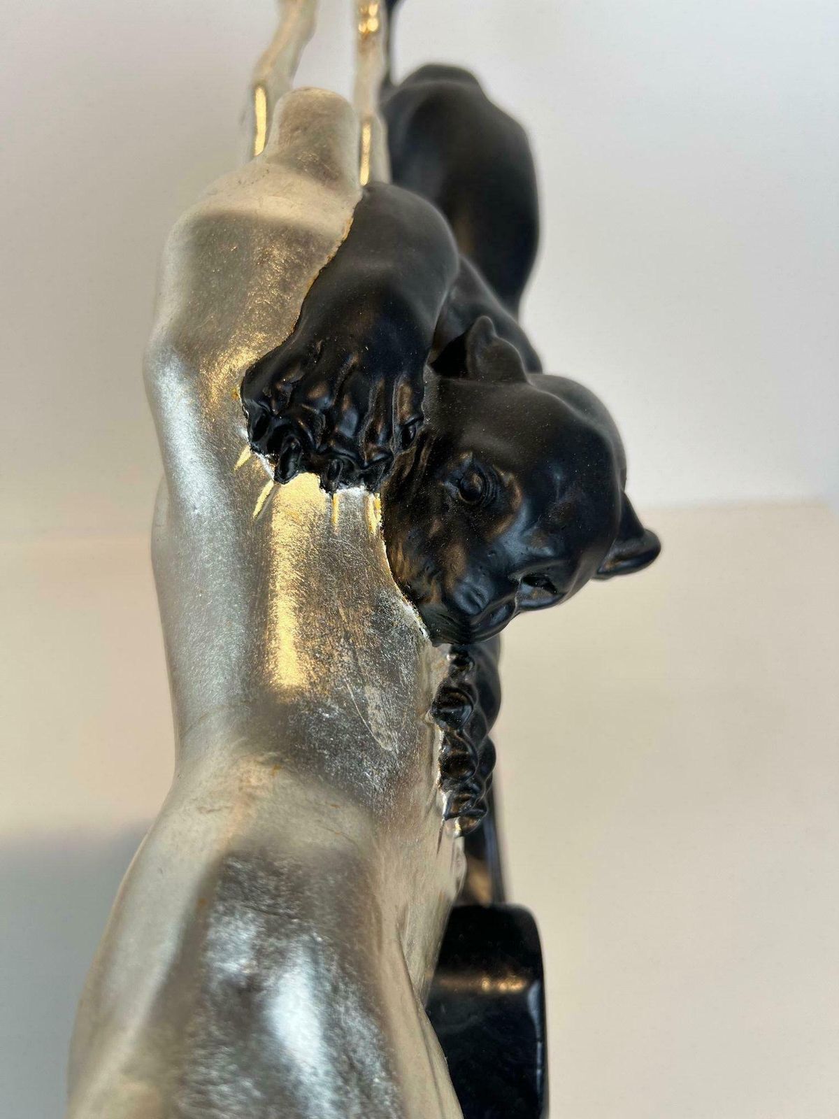 photo buy Art Deco Sculpture Of A Deer And Panther By Rochard, White Gold, France C. 1930