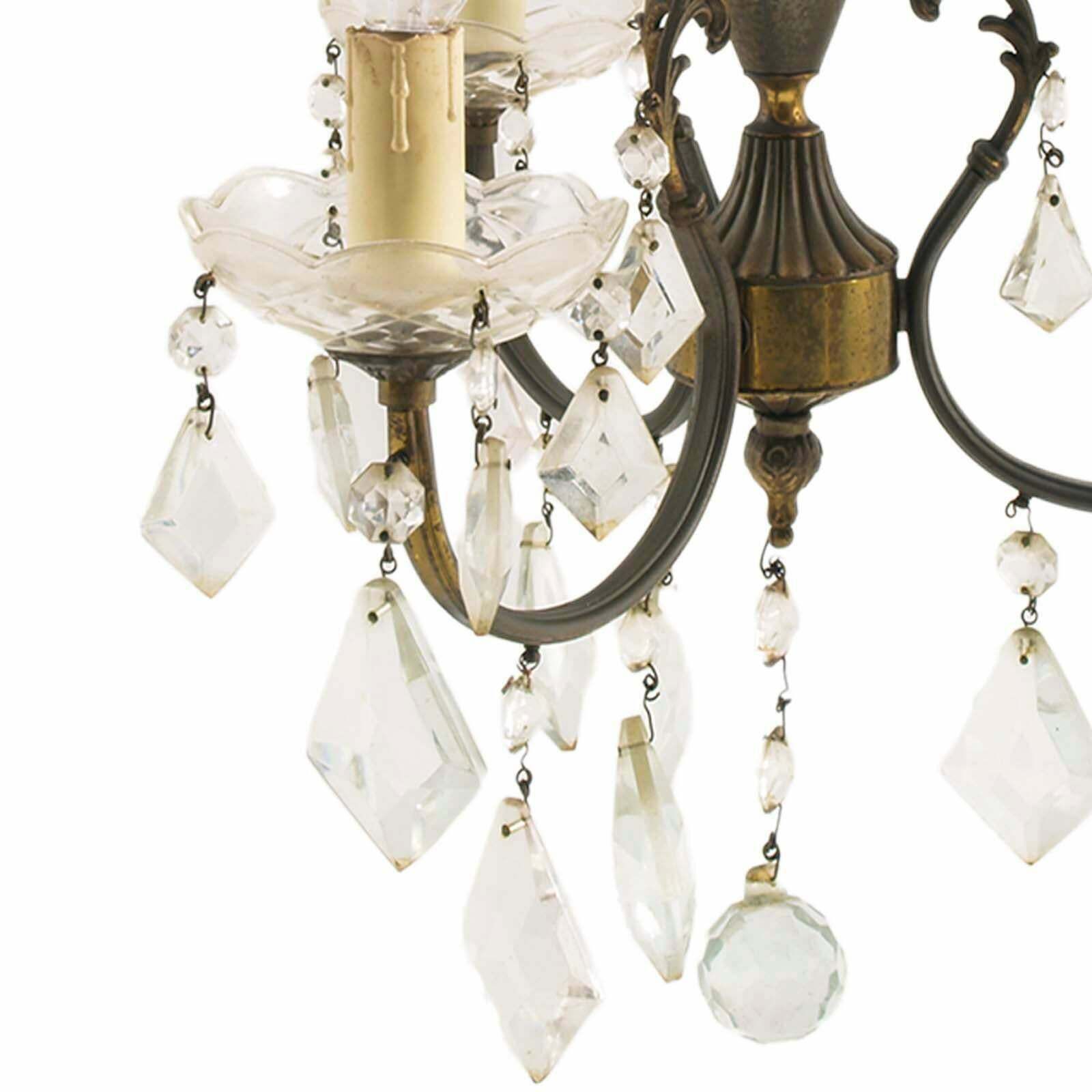 1940s Art Deco Burnished Brass Chandelier Three Lights Swarovsky Pendants photo buy
