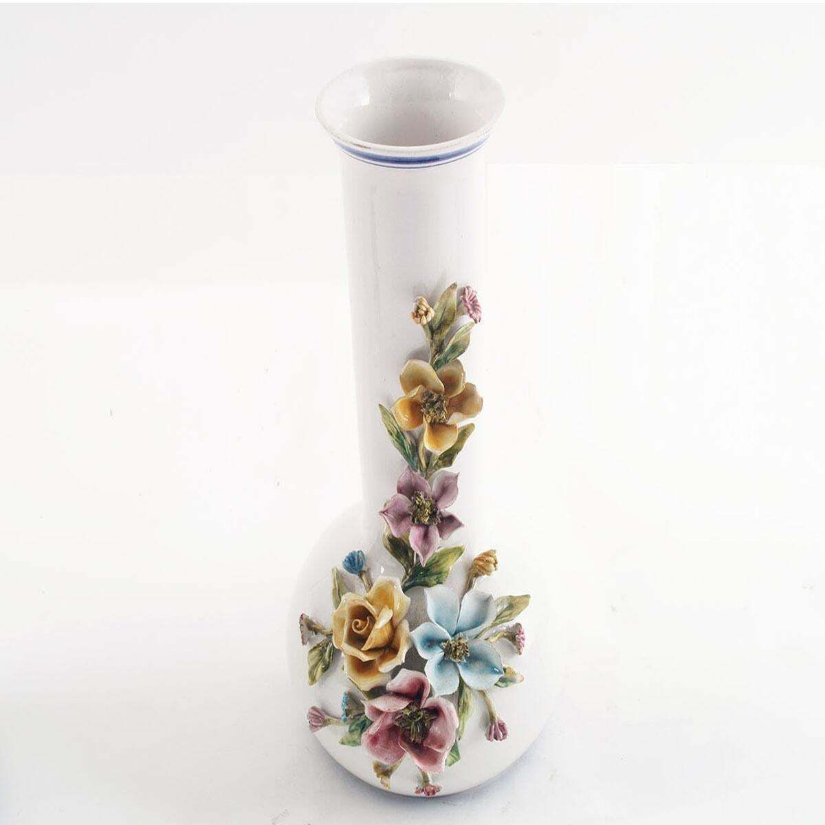 Mid Century Pair Ornaments Of Ceramic Vases From Bassano, Hand Painted Crafted photo for sale
