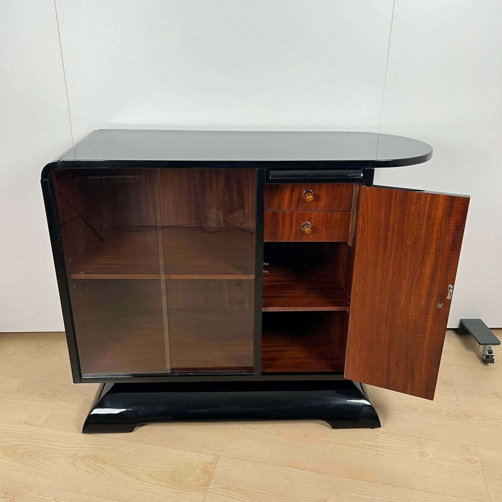 Art Deco Half Cabinet, Black Lacquer, Mahogany, France Circa 1930 photo furniture