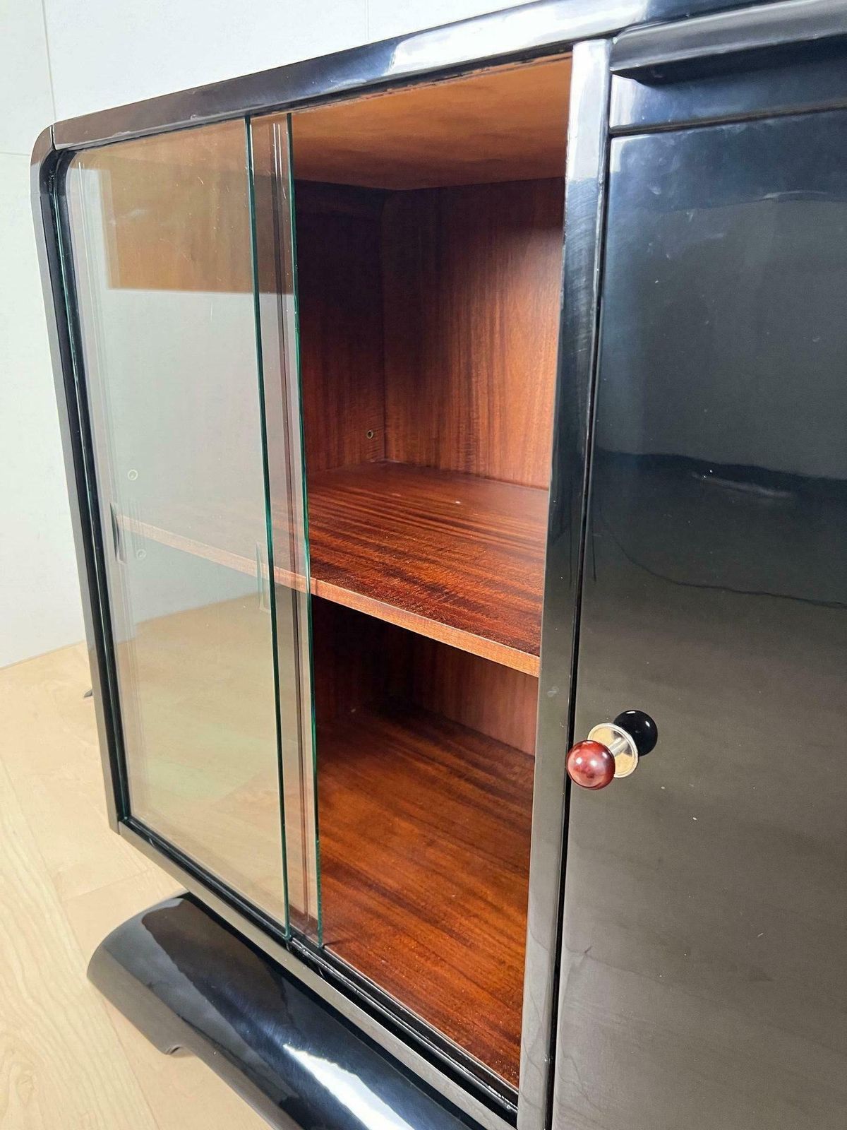 Art Deco Half Cabinet, Black Lacquer, Mahogany, France Circa 1930 photo vinterior