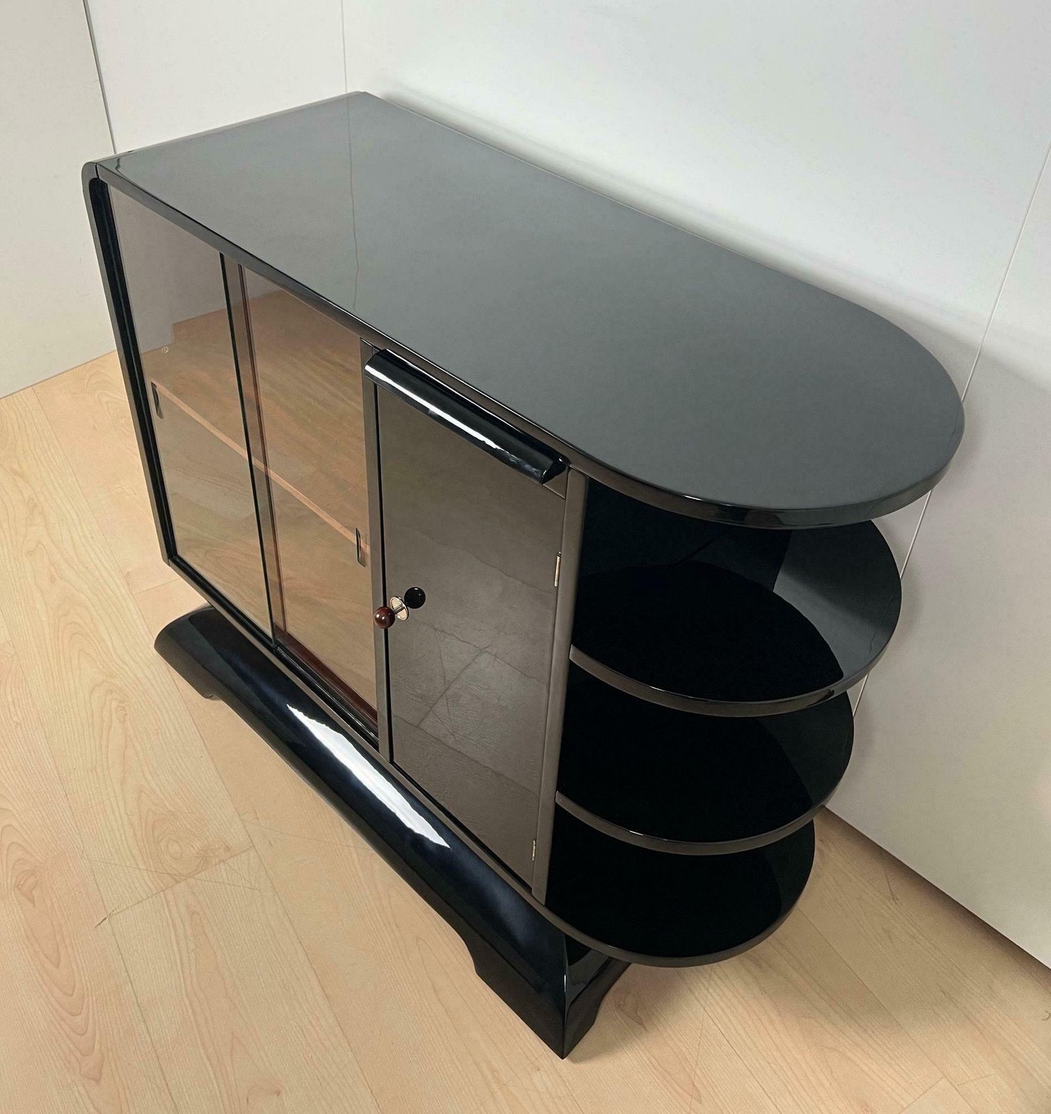 Art Deco Half Cabinet, Black Lacquer, Mahogany, France Circa 1930 photo buy