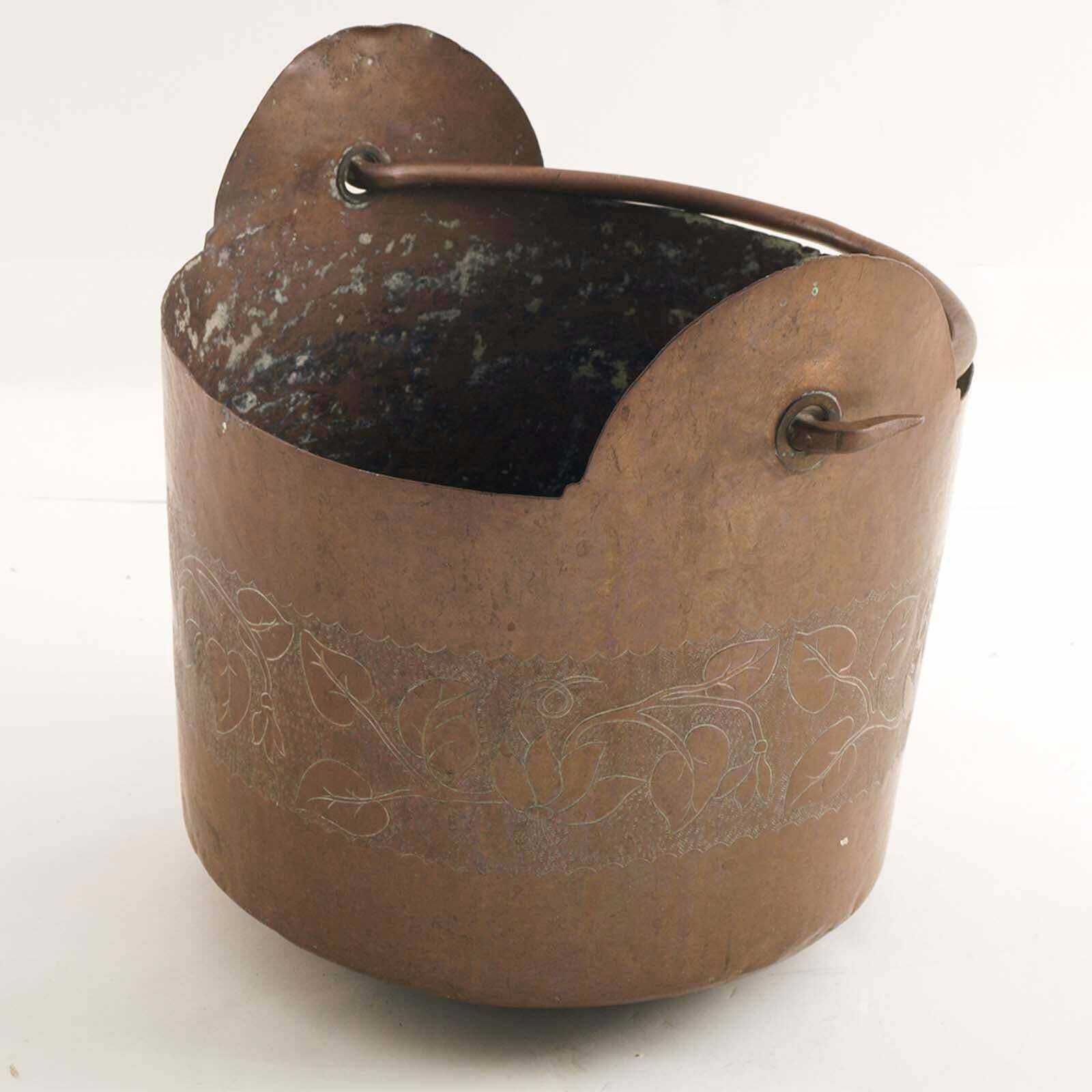 Late 18th Century Art Nouveau Tuscany Copper Bucket Embossed And Hand Engraved photo furniture