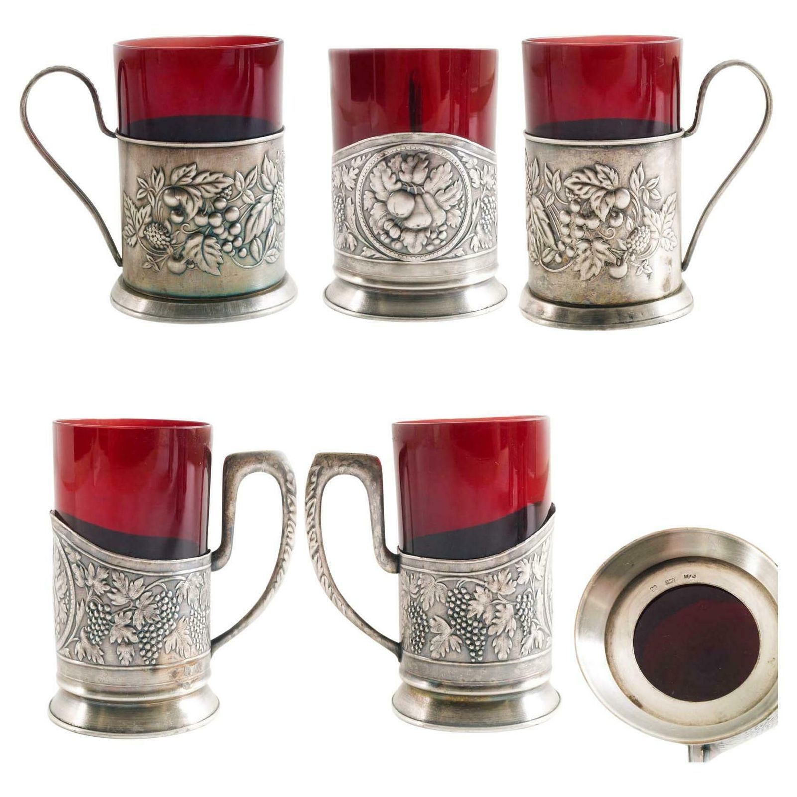 Tea Glasses Collection Of 11 Original Russian Antique Silverplated Podstakanniks