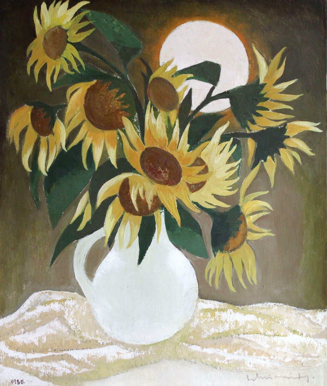 Laimdots Murniekssunflowers. Cardboard, Oil, 87x77 Cm