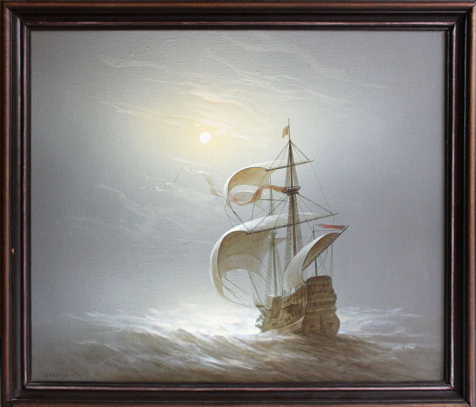 Vasily Hvatovsailboat At Full Moon  Oil On Canvas, 60x70 Cm photo furniture