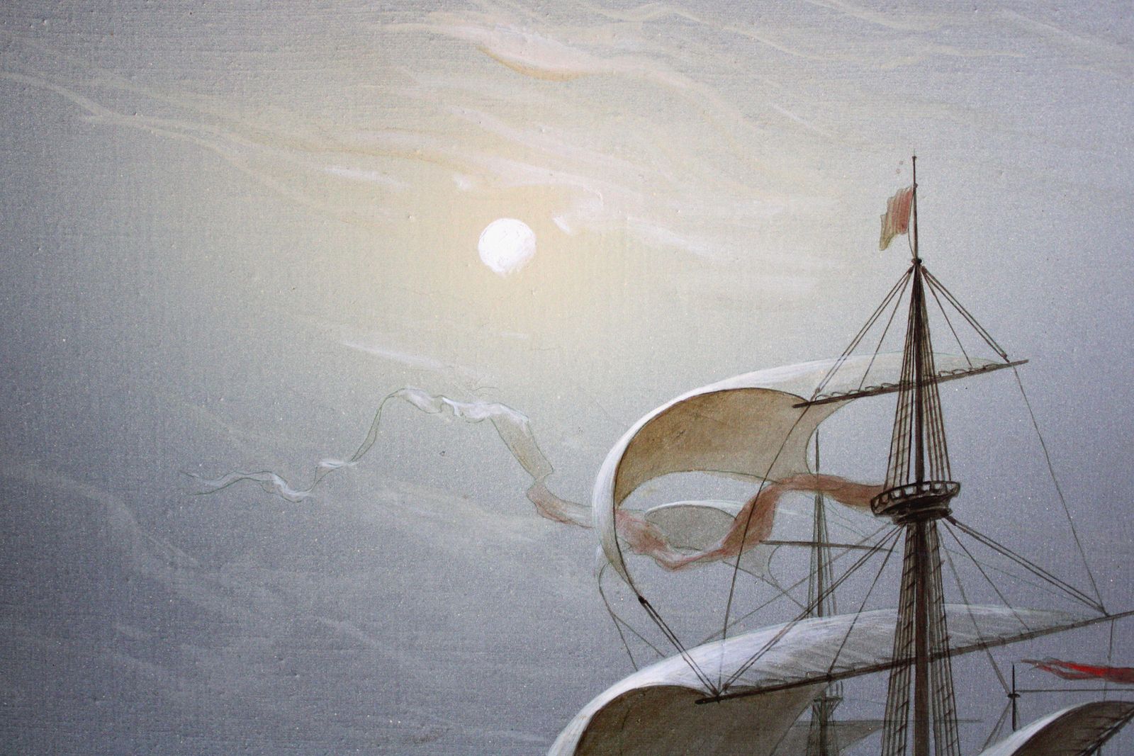 Vasily Hvatovsailboat At Full Moon  Oil On Canvas, 60x70 Cm photo for sale