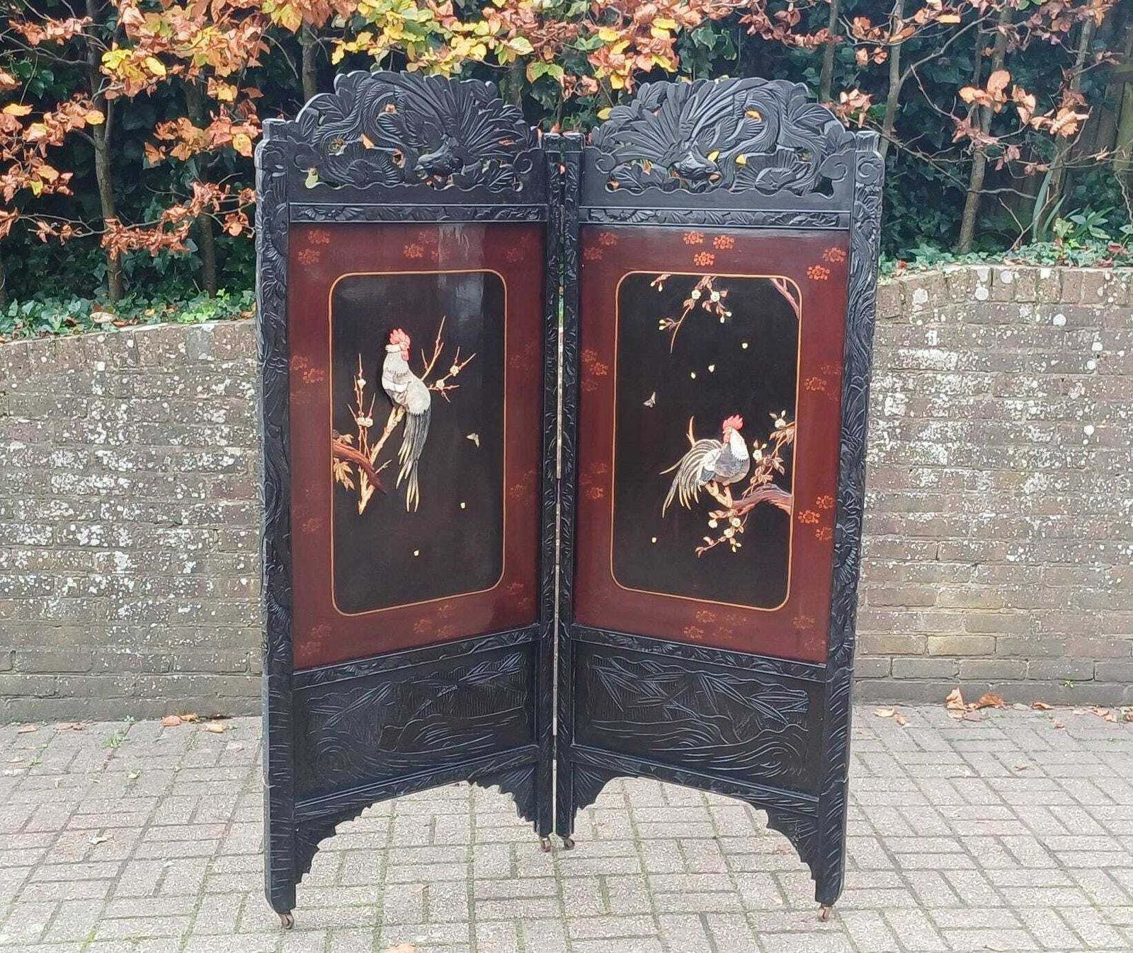Antique Shibayama Japanese Folding Dressing Privacy Screen, Japanese Vintage Room Divider