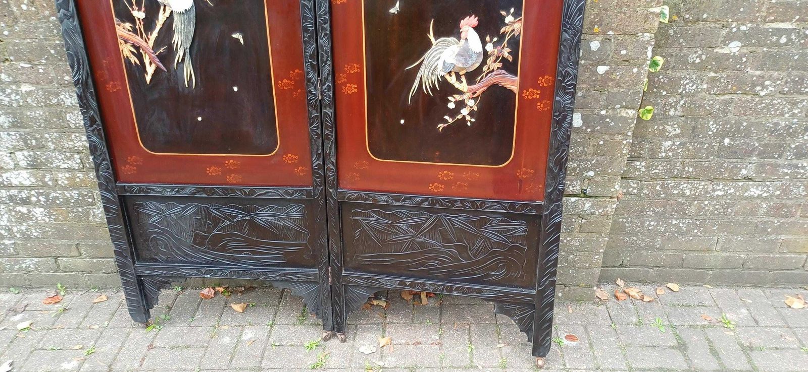 Antique Shibayama Japanese Folding Dressing Privacy Screen, Japanese Vintage Room Divider photo Home Decor