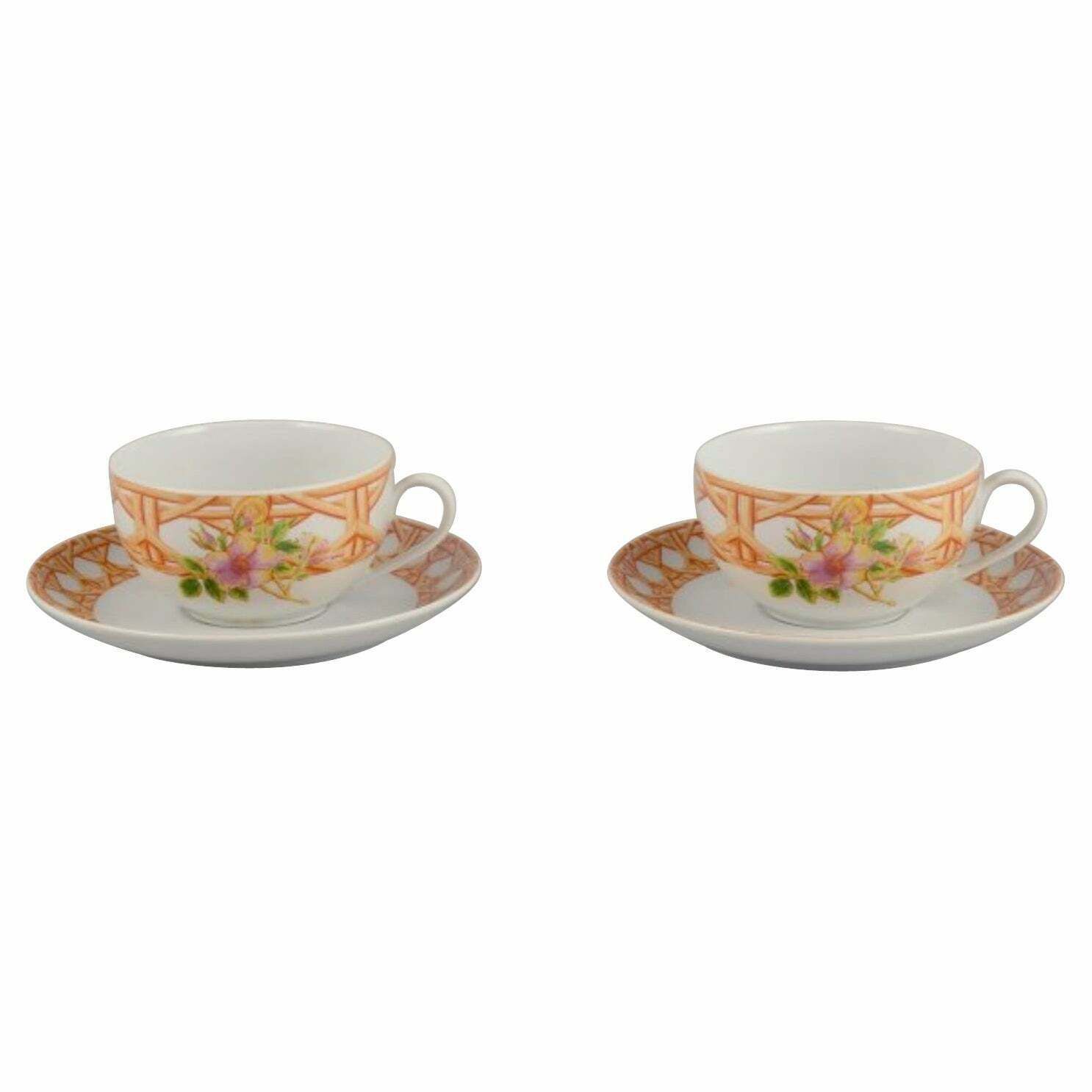 Christian Dior, Paris. Two Pairs Of Coffee Cups. Floral Motif. Late 20th C.