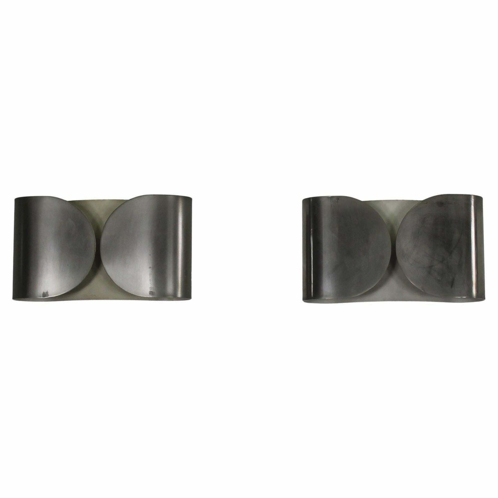Tobia Scarpa Set Of Two Foglio Wall Lamp In Nickel Plated Metal By Flos 1966