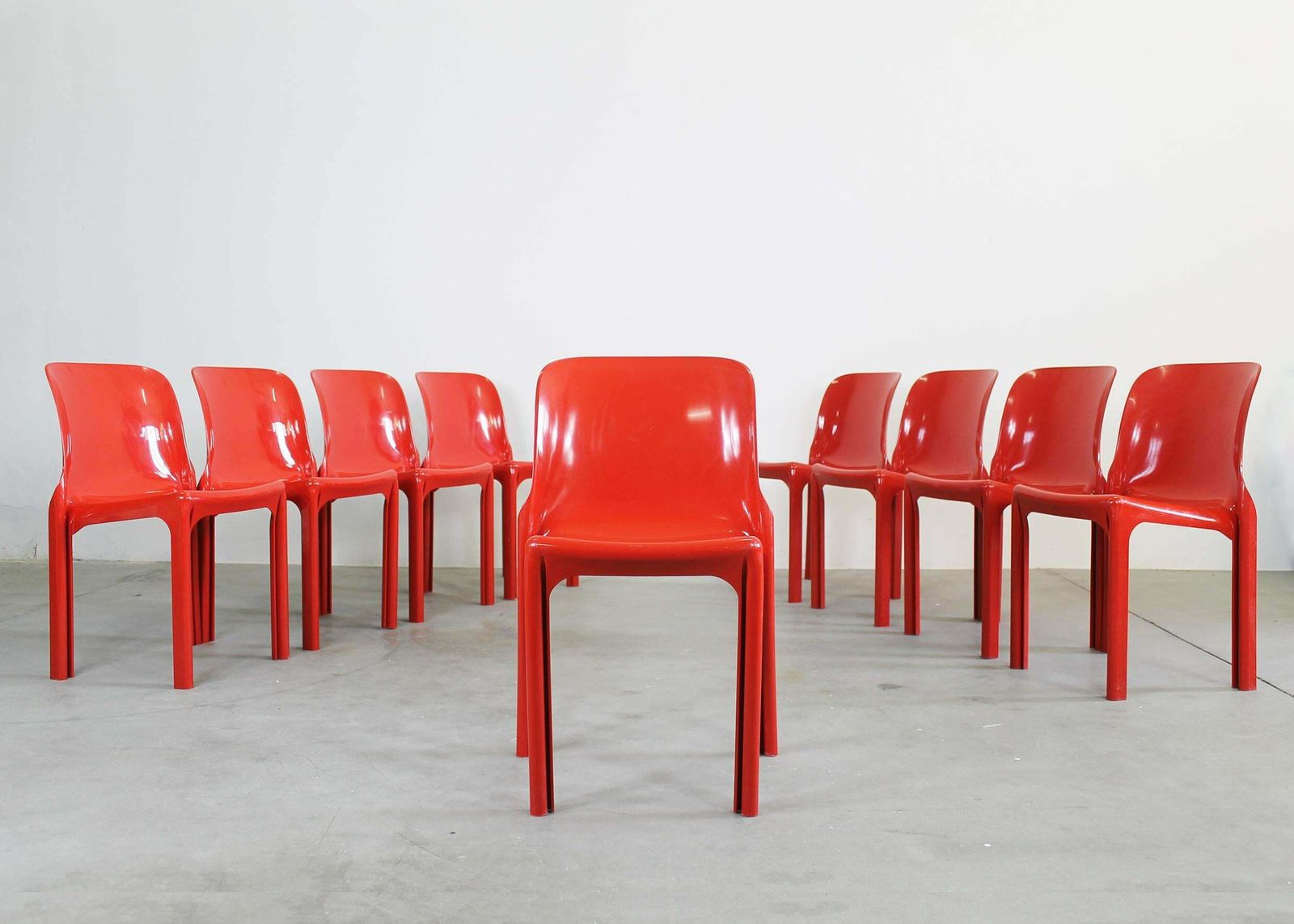 Vico Magistretti Set Of Nine Red Selene Chairs By Heller 2002s photo furniture