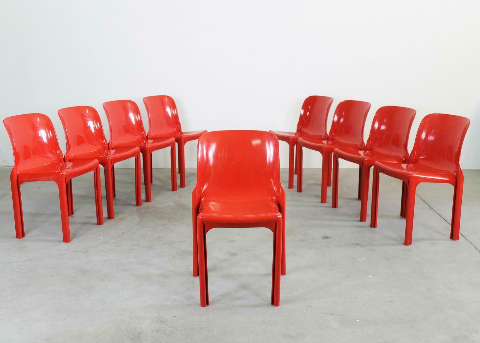 Vico Magistretti Set Of Nine Red Selene Chairs By Heller 2002s photo for sale