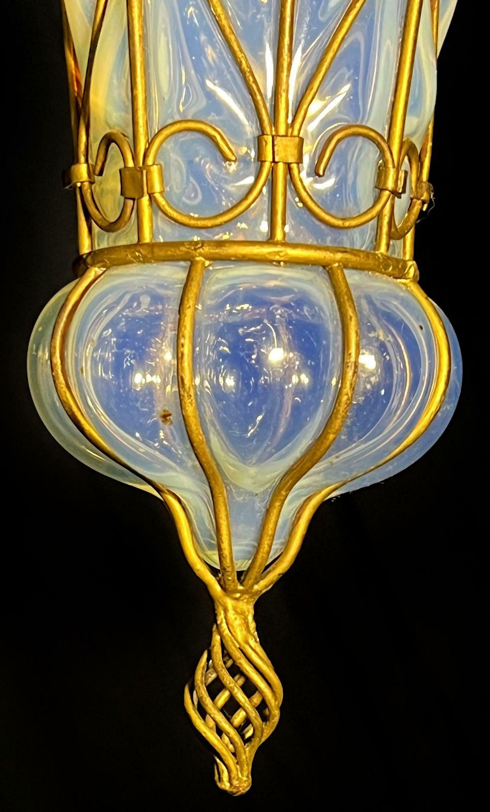 Charming Pair Of Venetian Opal Glass Lanterns And Sconce, Murano, 1950 photo 1873.0