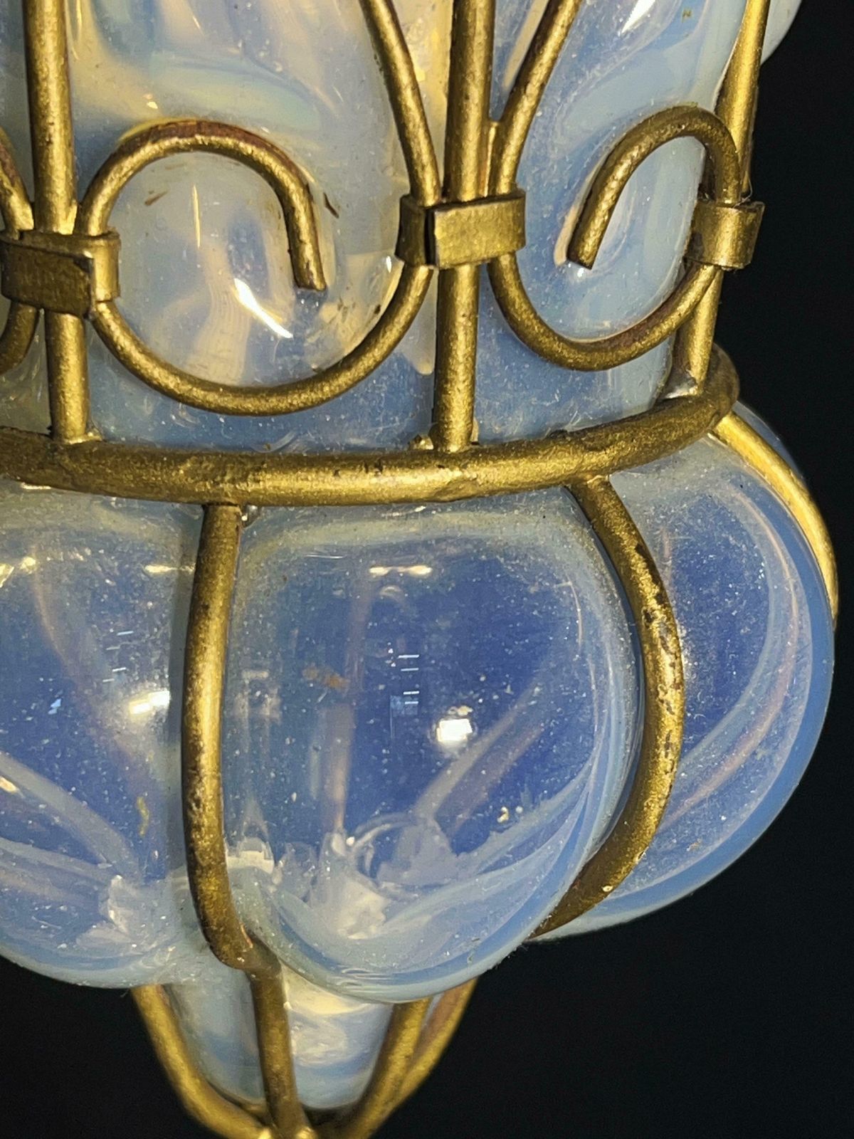 1873.0 Charming Pair Of Venetian Opal Glass Lanterns And Sconce, Murano, 1950 photo