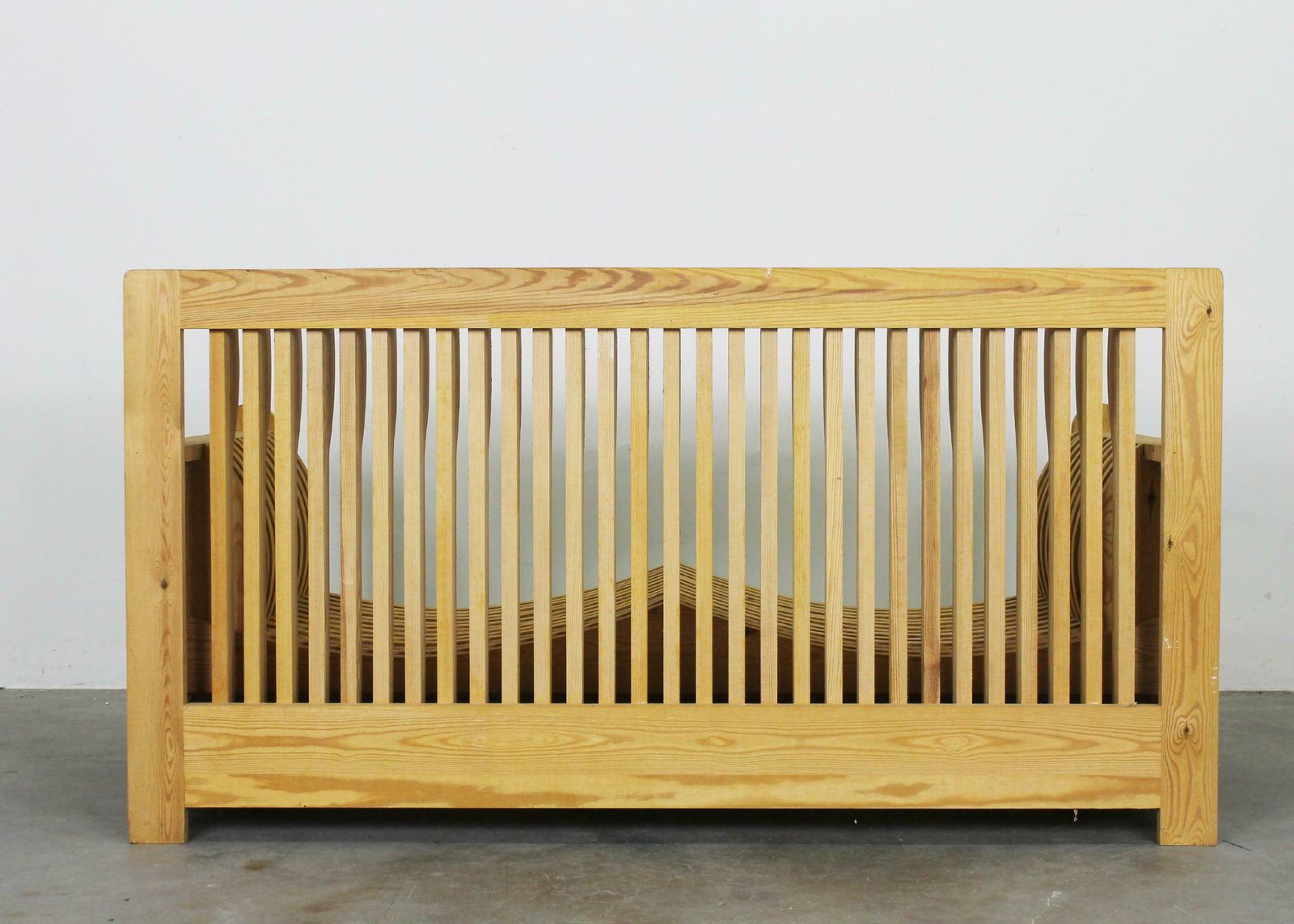 Mario Ceroli Two Seater Sofa In Wood Mobili Della Valle Series By Poltronova 70s photo Furniture