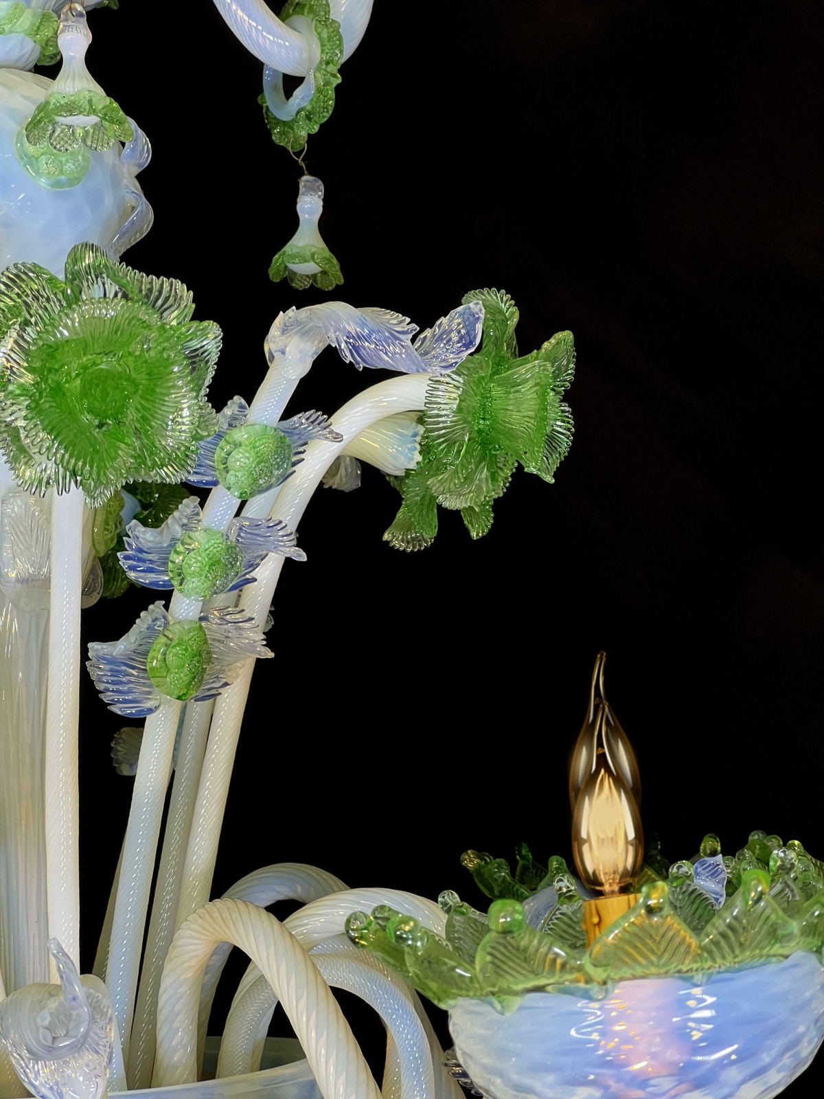 Majestic Light Blue And Green Venetian Chandelier, Murano, 1950s photo Lighting