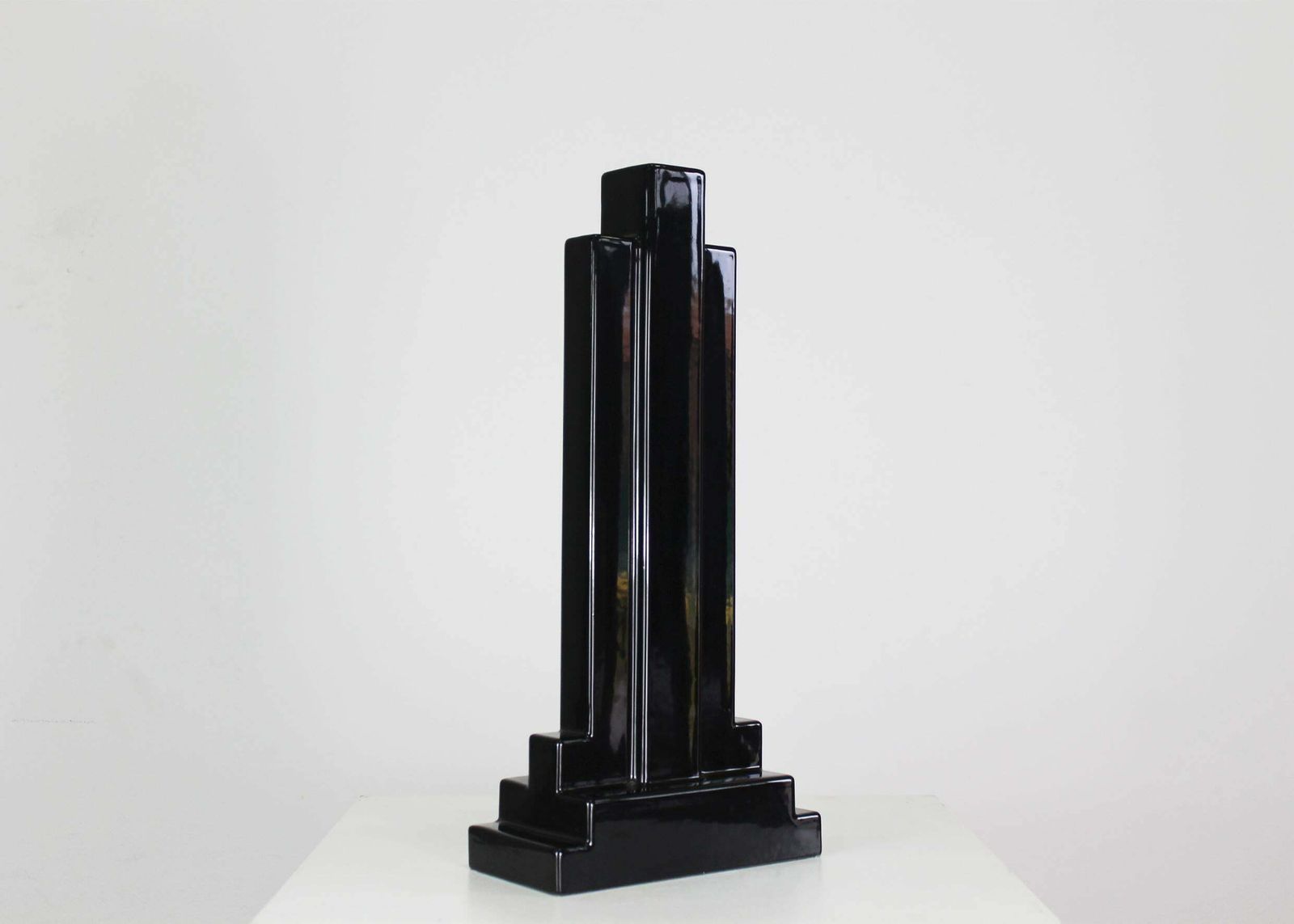 photo for sale Ettore Sottsass Y15 Vase In Black Enameled Ceramic Yantra Series Poltronova 70s