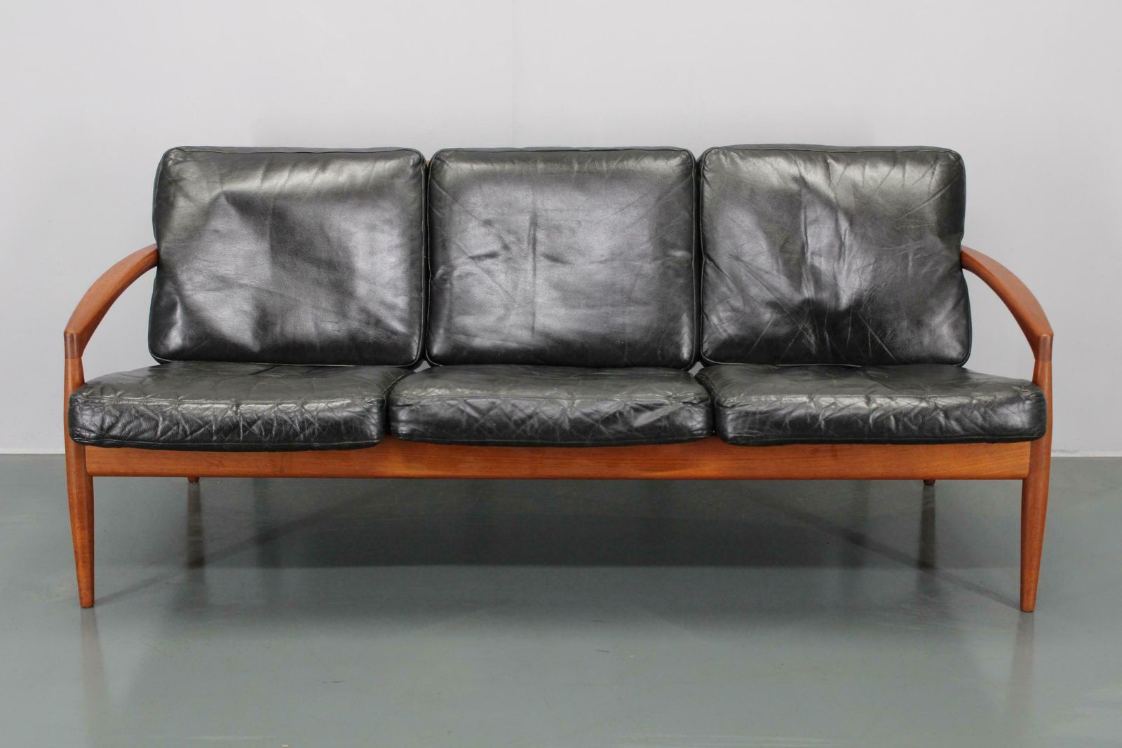 1960s Kai Kristiansen Paper Knife 3 Seater Teak Sofa In Leather , Denmark photo furniture