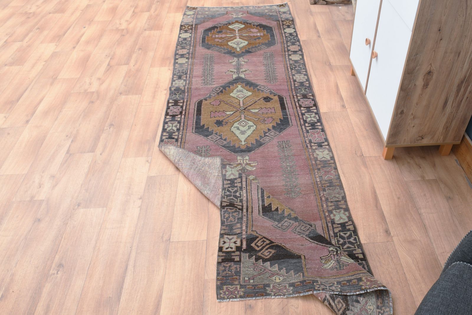 photo furniture 105x331 Cm Stair Chic Decor Turkish Vintage Runner, Wool Oushak Rug, Tribal Rugs, Handmade Carpet