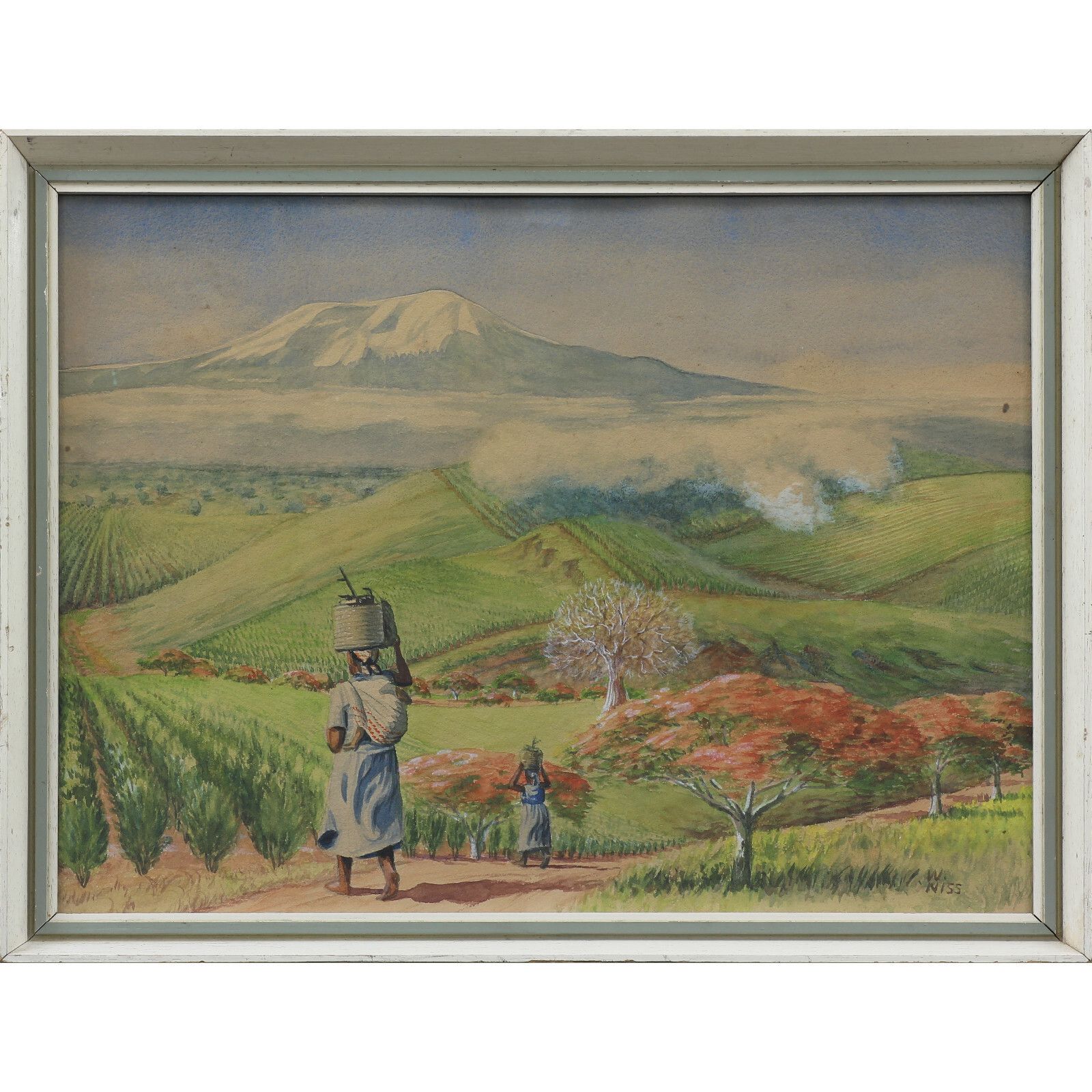 Watercolour By W. Niss. Subject Is A Coffee Plantation With Mount Kilimanjaro.