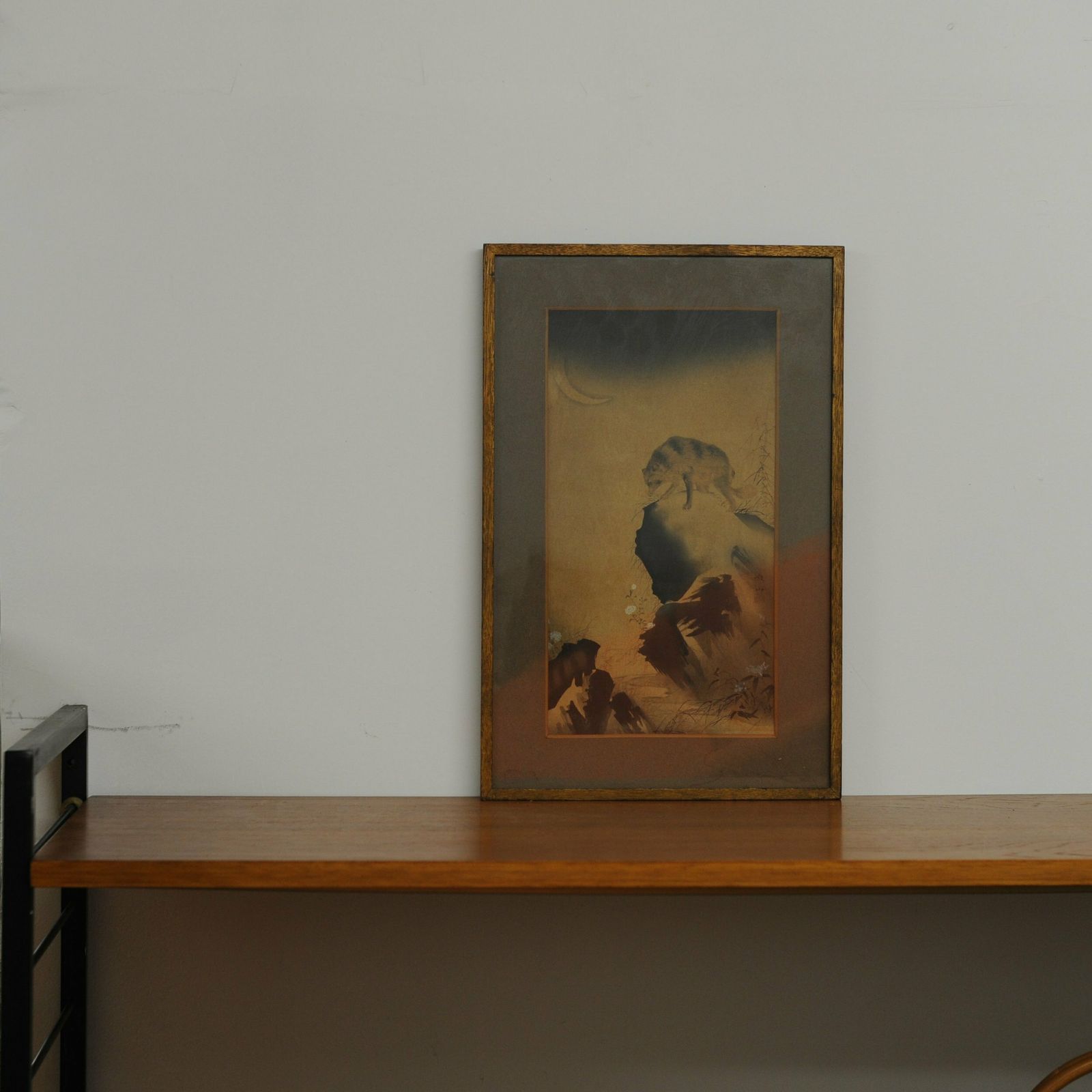 Japanese Woodblock Print By Tetsuzan Mori, Raccoon Dog And The Moon, 1900s photo furniture